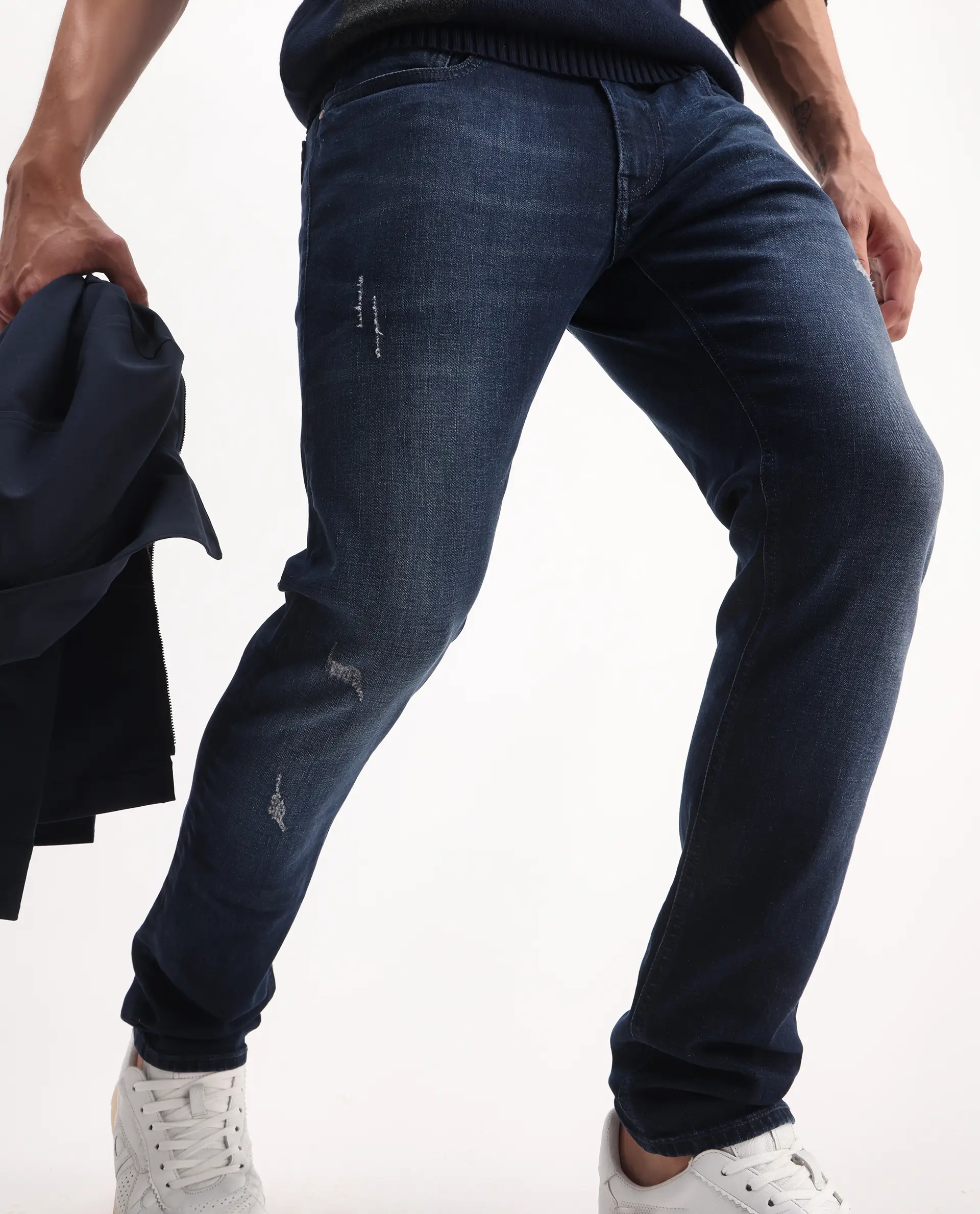 Rare Rabbit Men's Snugh Navy Cotton Blend Plain Hawk Slim Fit Jeans - Image 2