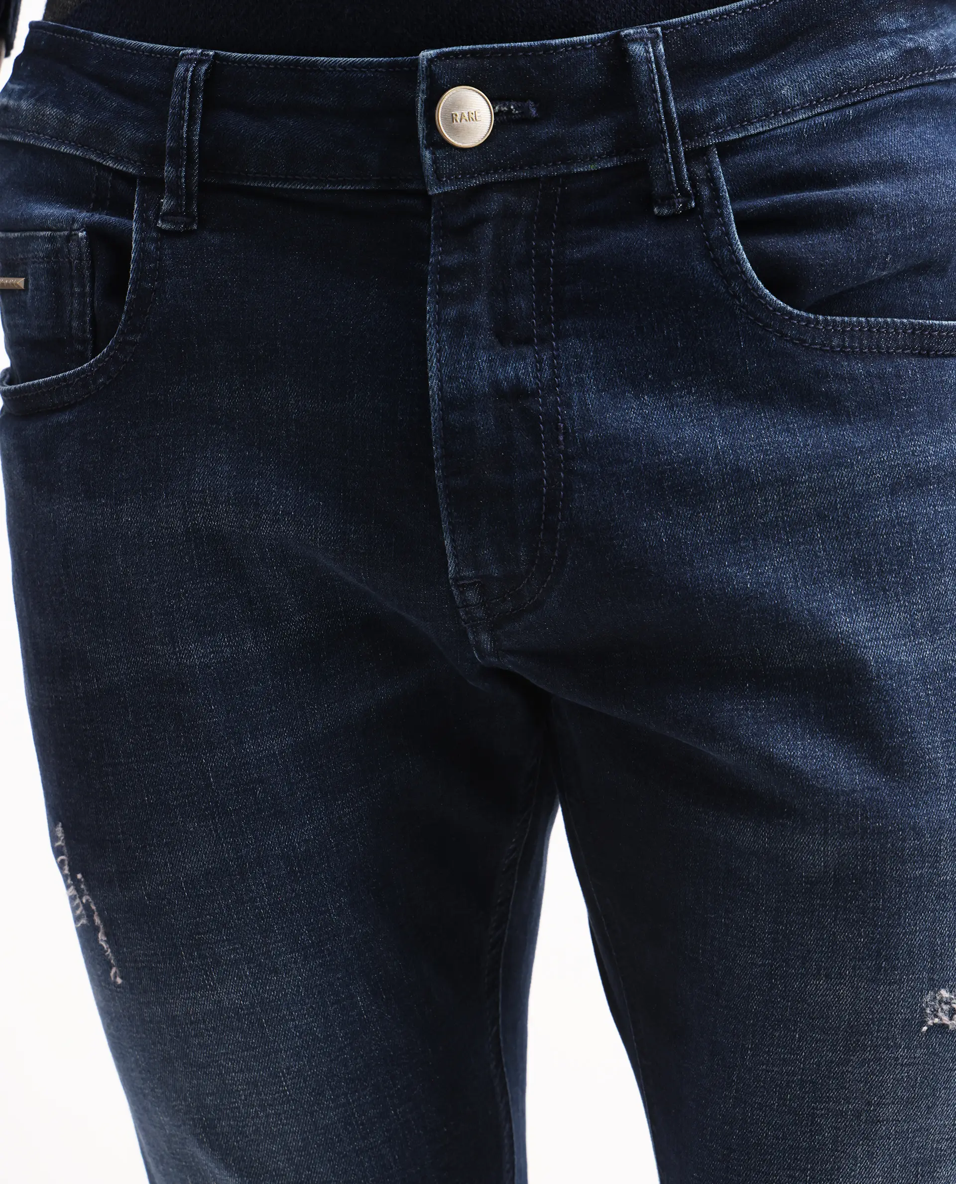 Rare Rabbit Men's Snugh Navy Cotton Blend Plain Hawk Slim Fit Jeans - Image 3