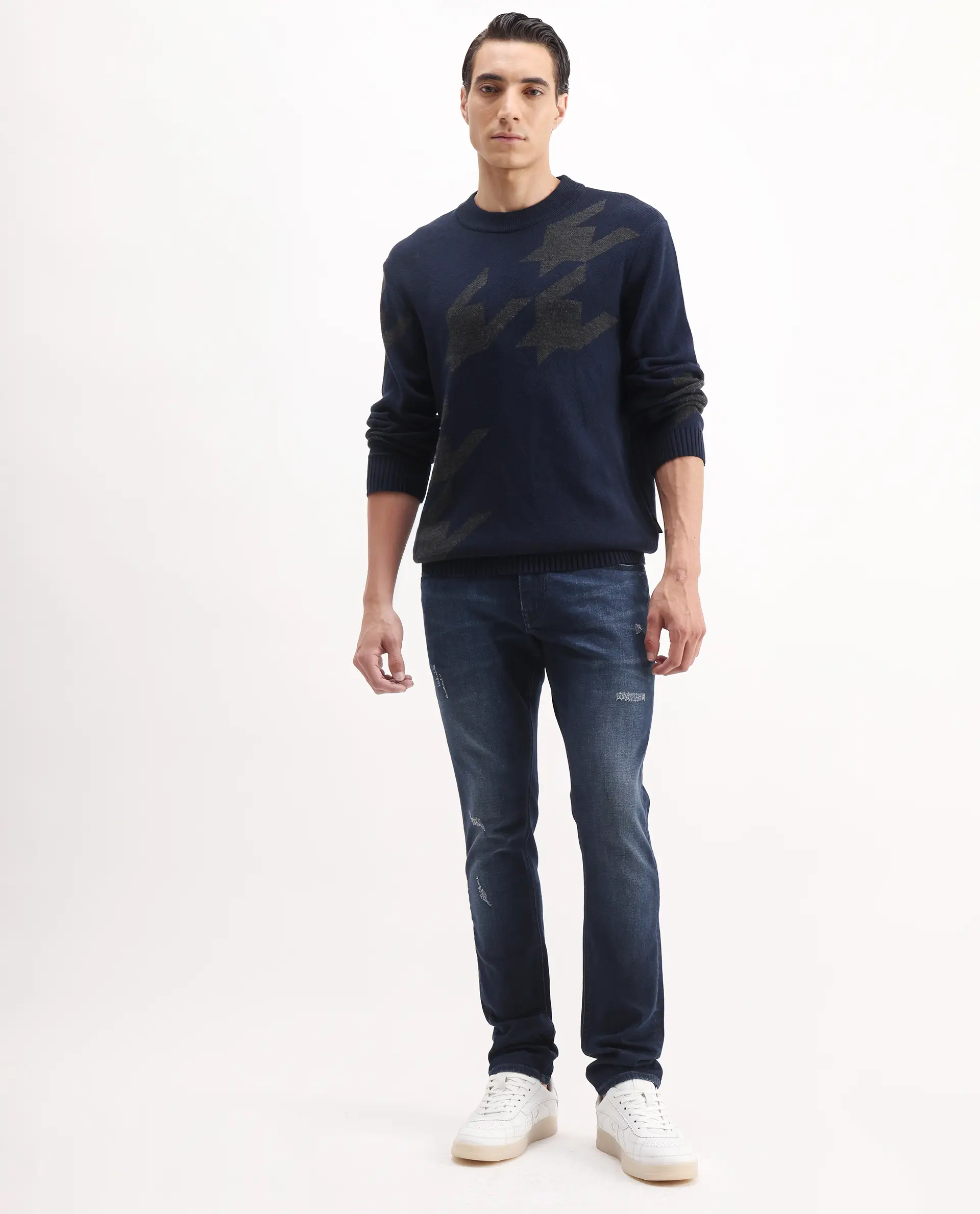 Rare Rabbit Men's Snugh Navy Cotton Blend Plain Hawk Slim Fit Jeans - Image 4