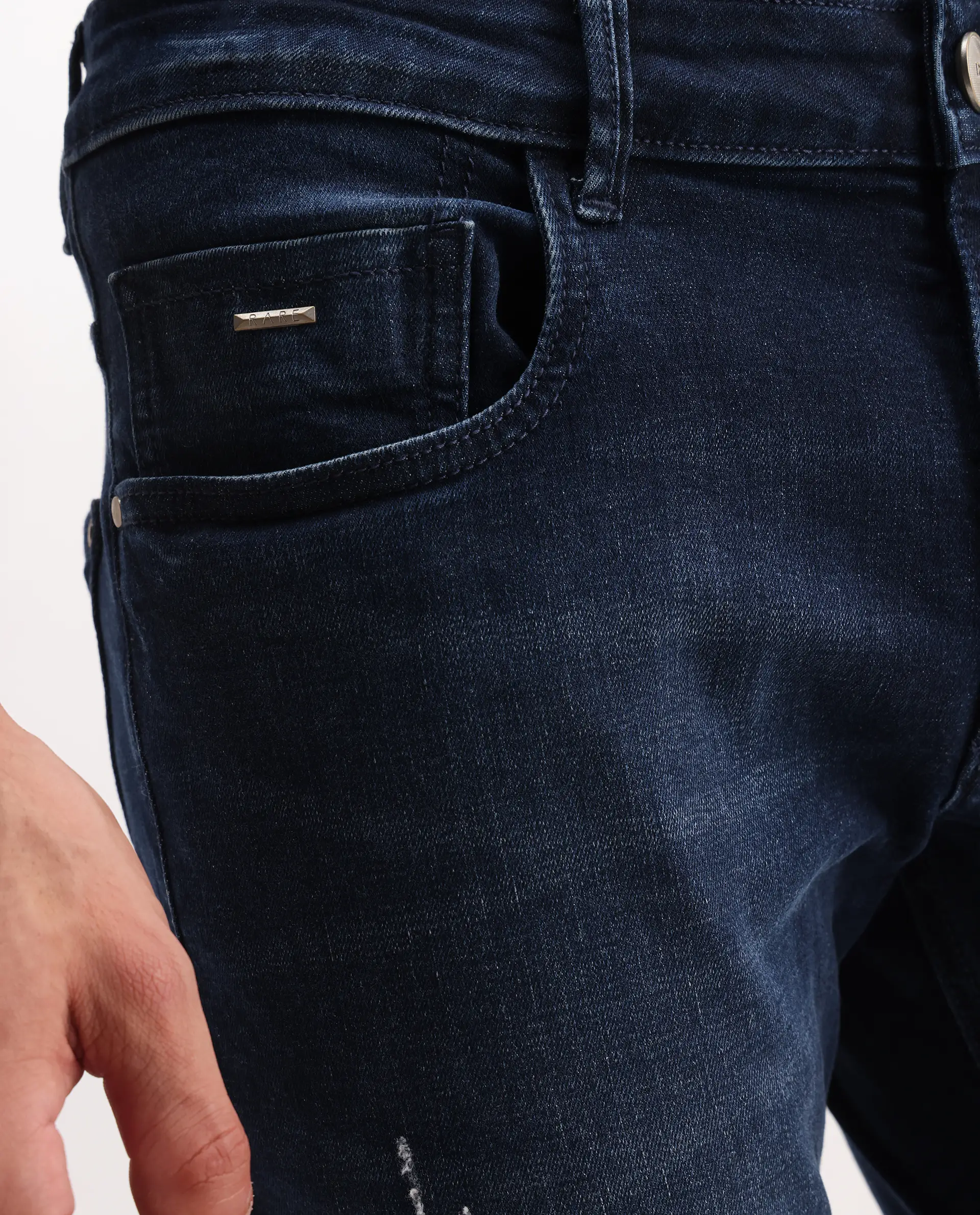 Rare Rabbit Men's Snugh Navy Cotton Blend Plain Hawk Slim Fit Jeans - Image 8