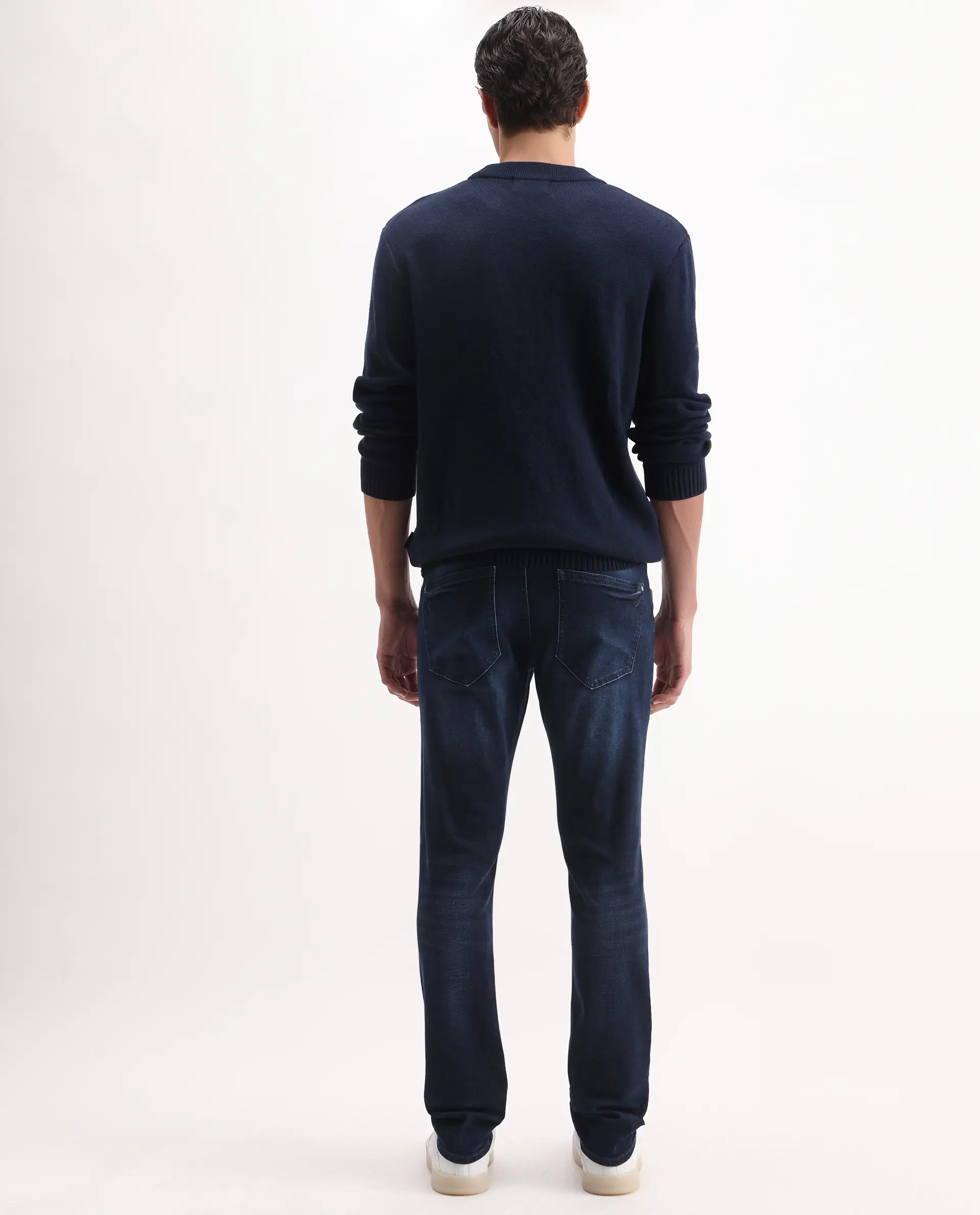 Rare Rabbit Men's Snugh Navy Cotton Blend Plain Hawk Slim Fit Jeans - Image 9