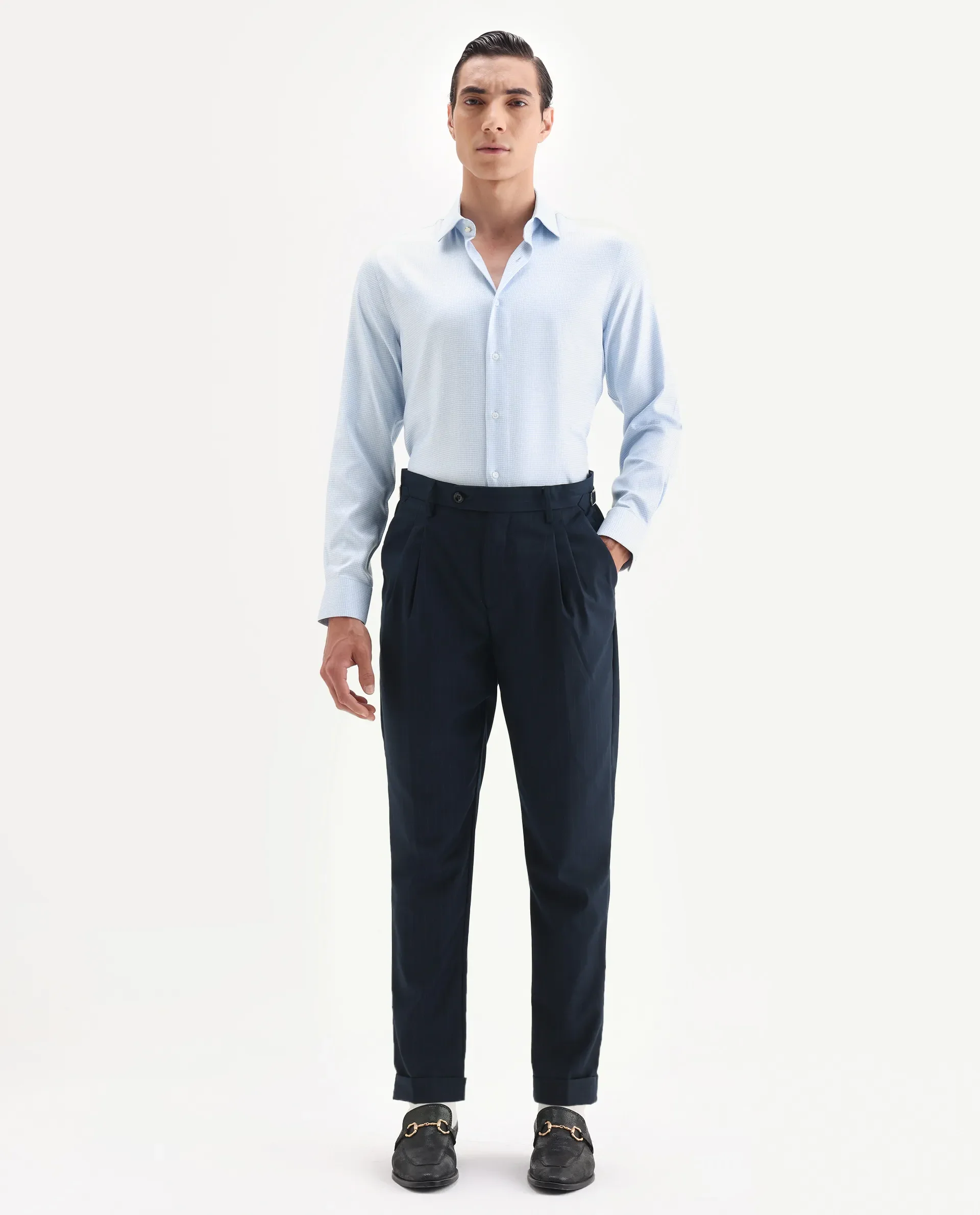 Rare Rabbit Men's Socs Blue Cotton Fabric Full Sleeve Regular Fit Jacquard Shirt - Image 2