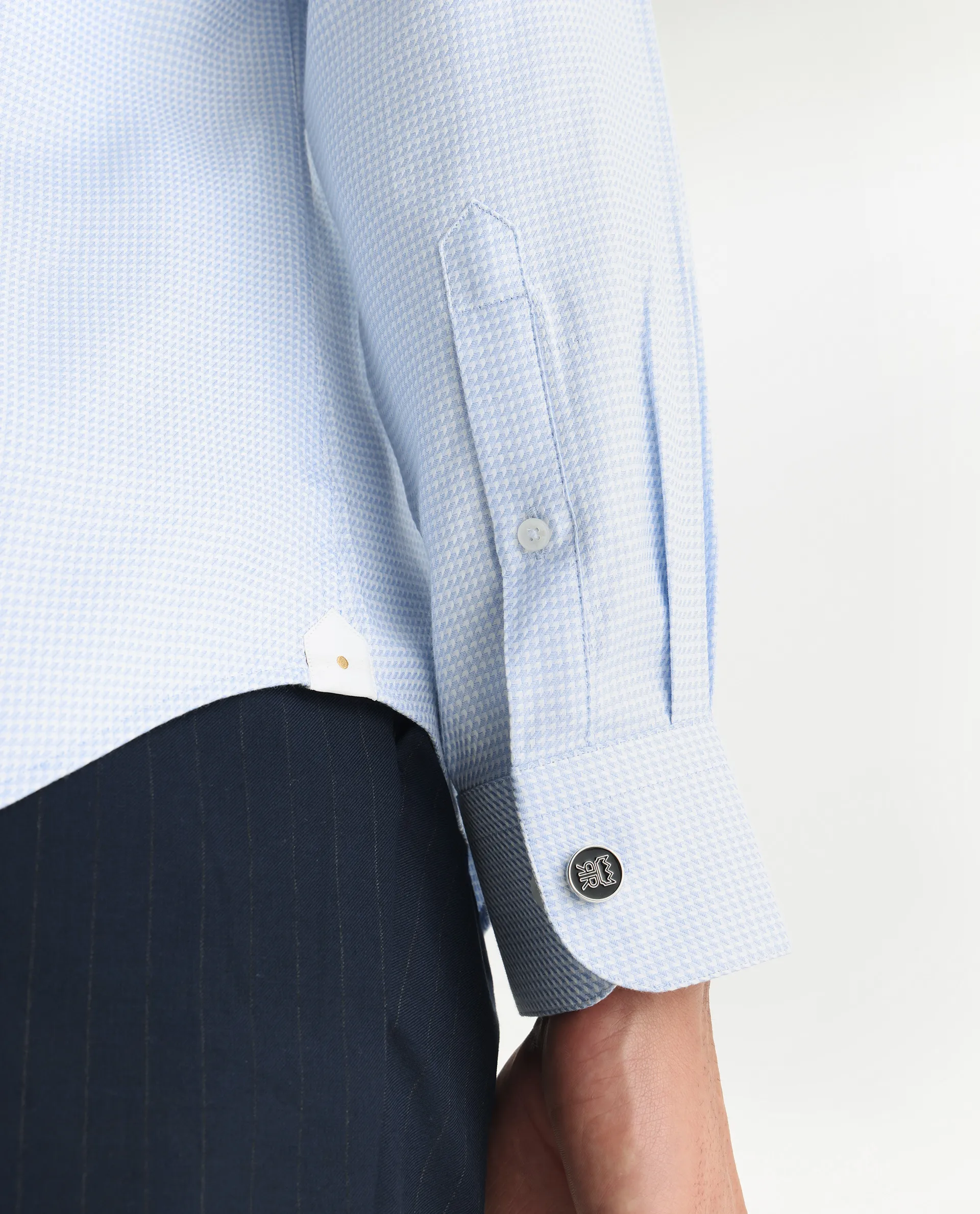 Rare Rabbit Men's Socs Blue Cotton Fabric Full Sleeve Regular Fit Jacquard Shirt - Image 6