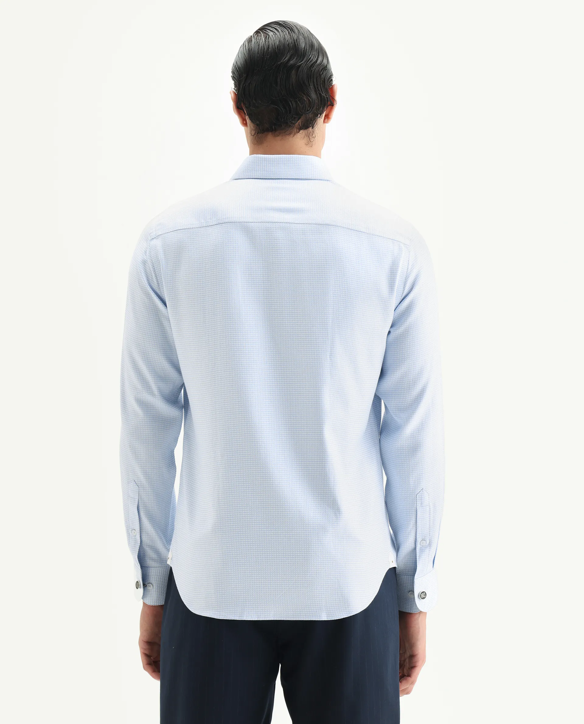 Rare Rabbit Men's Socs Blue Cotton Fabric Full Sleeve Regular Fit Jacquard Shirt - Image 7