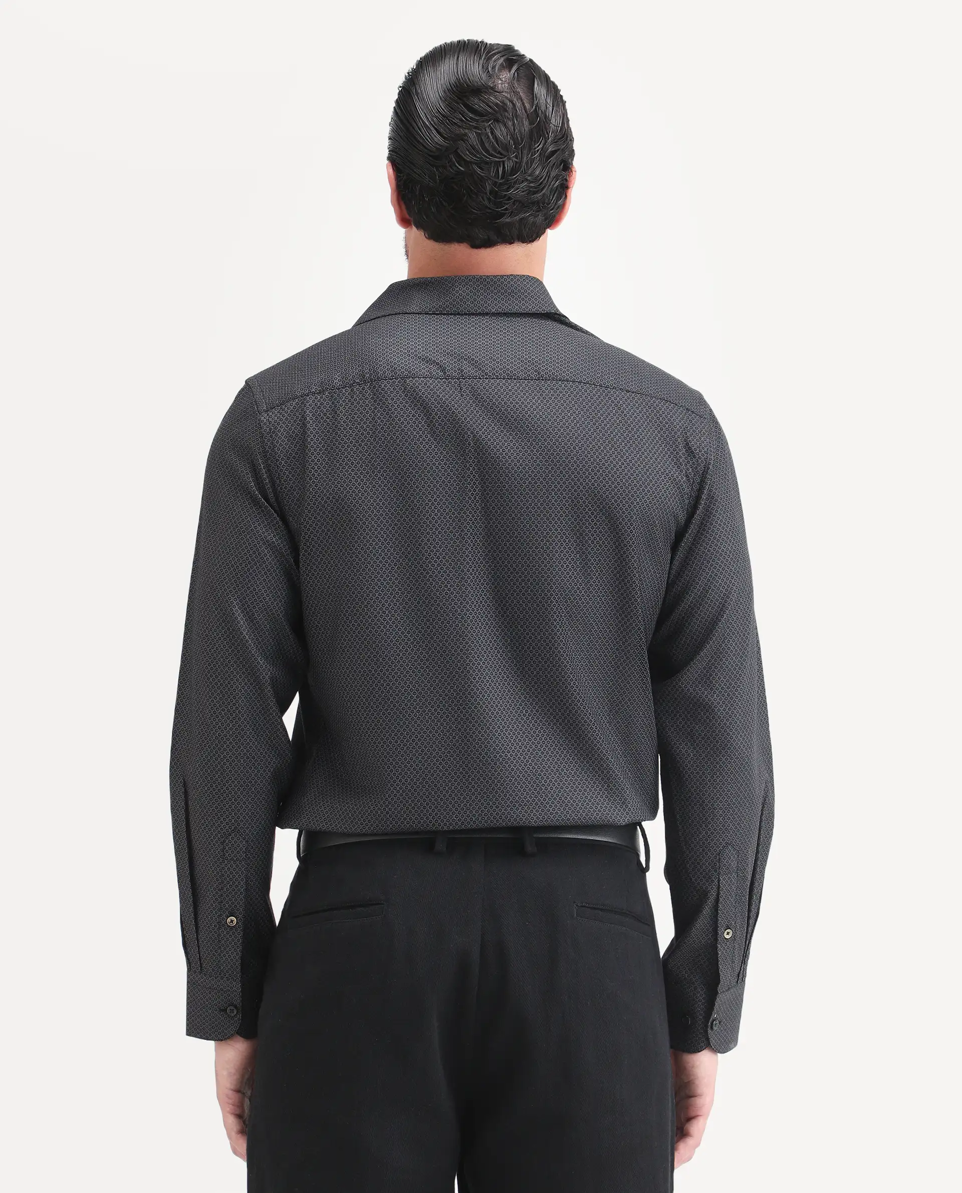 Rare Rabbit Men's Soga Black Cotton Fabric Full Sleeve Spread Collar Button Regular Geometric Print Shirt - Image 7