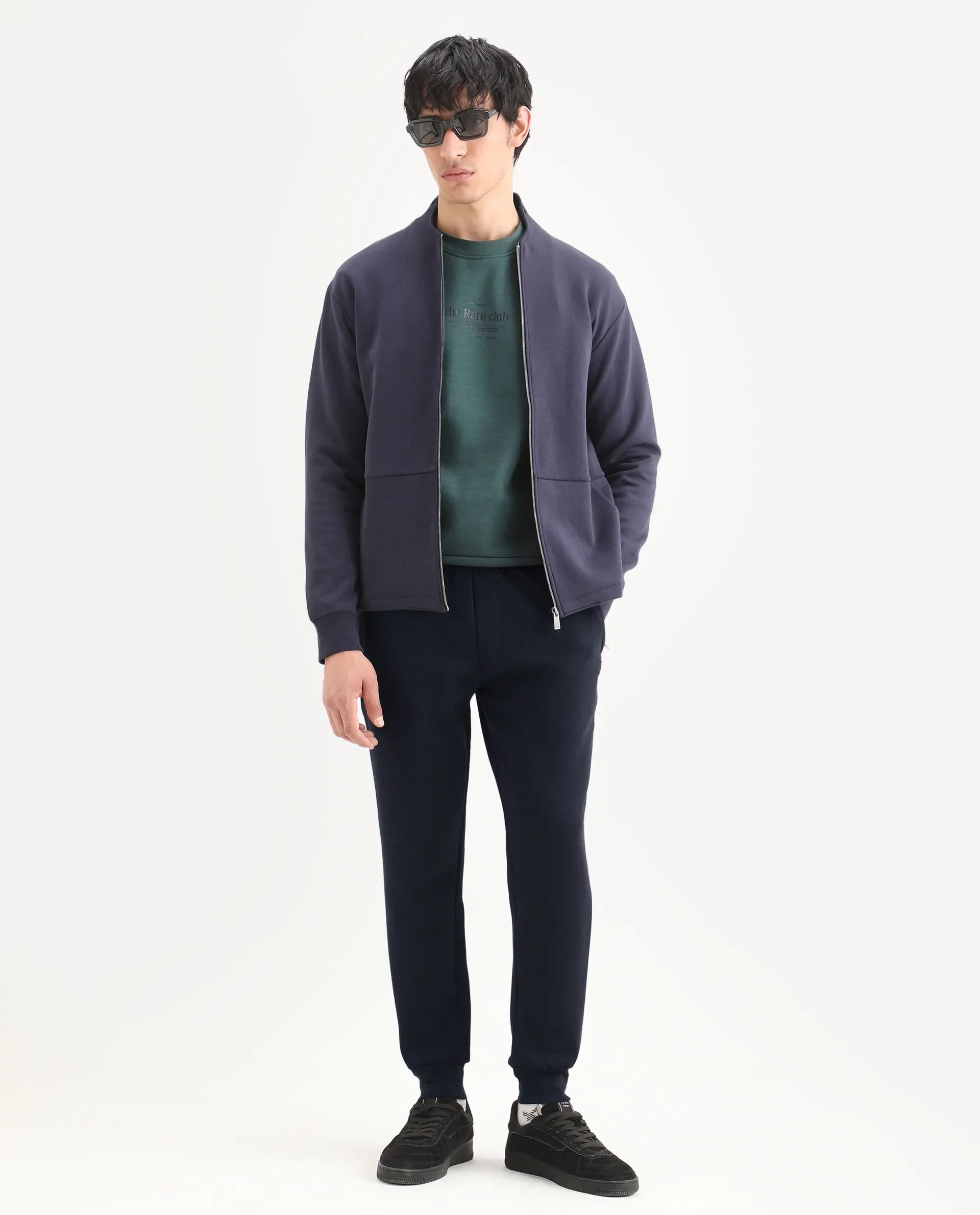 Rare Rabbit Men's Soho Navy Cotton Plain Regular Fit Joggers - Image 2