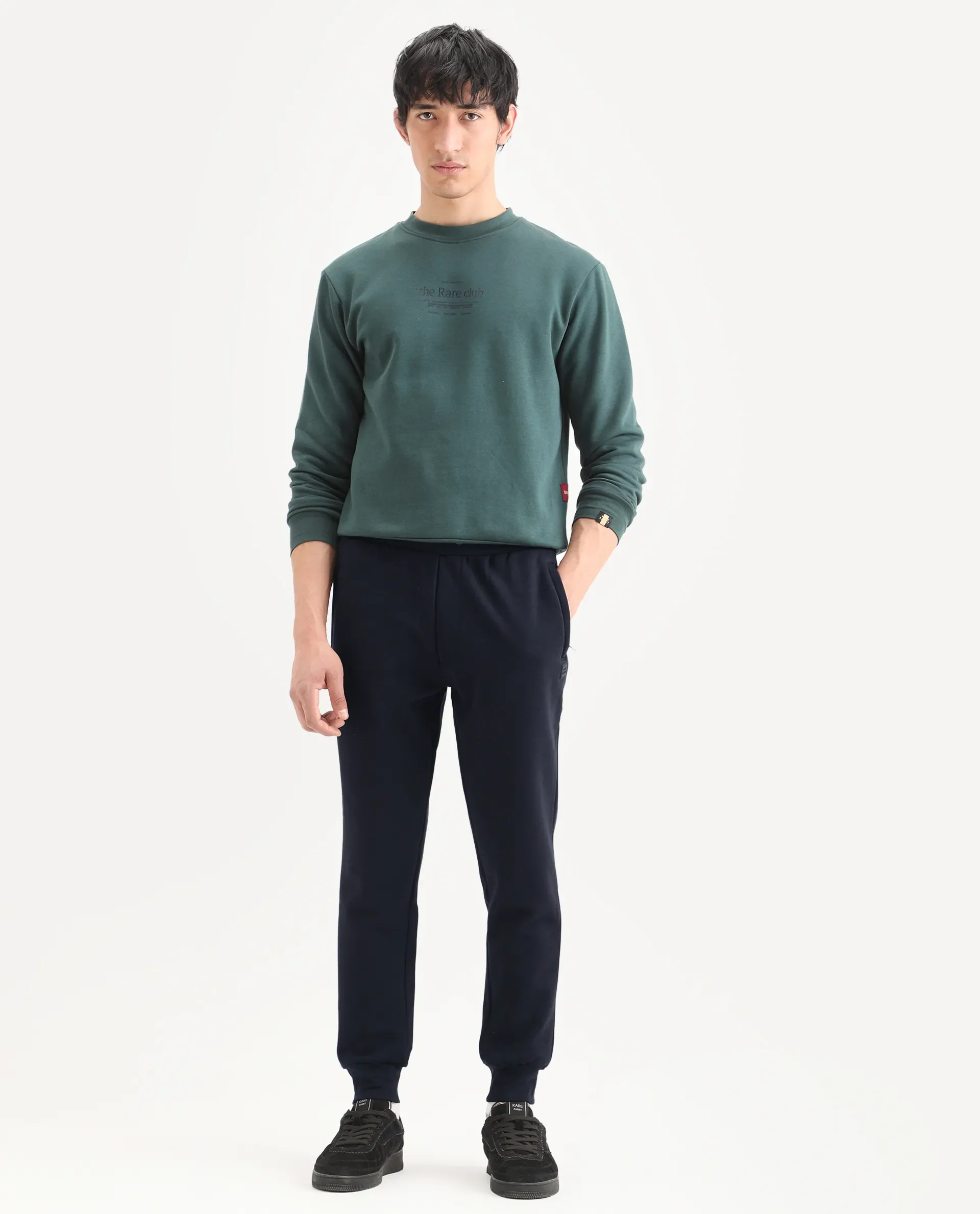 Rare Rabbit Men's Soho Navy Cotton Plain Regular Fit Joggers - Image 3