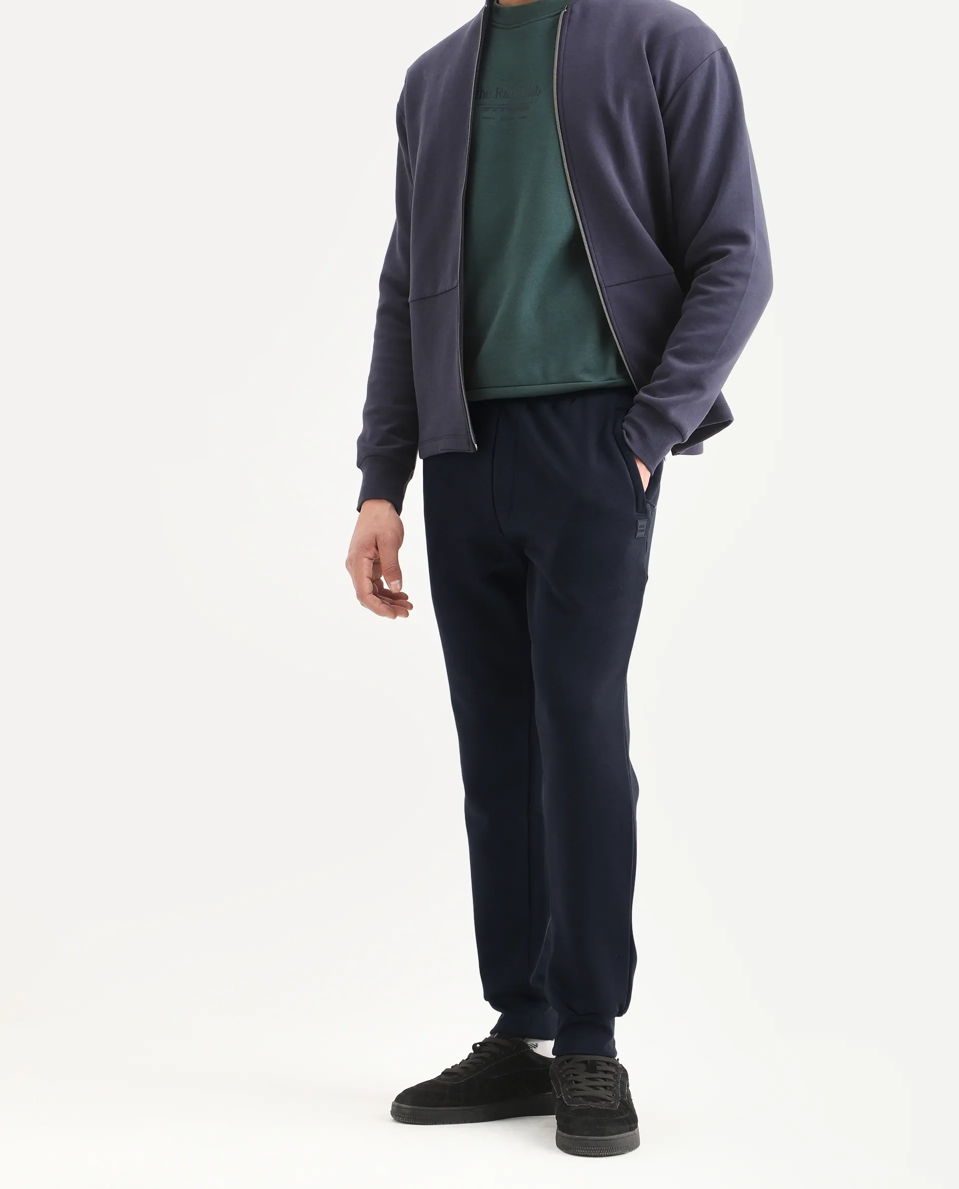 Rare Rabbit Men's Soho Navy Cotton Plain Regular Fit Joggers - Image 4