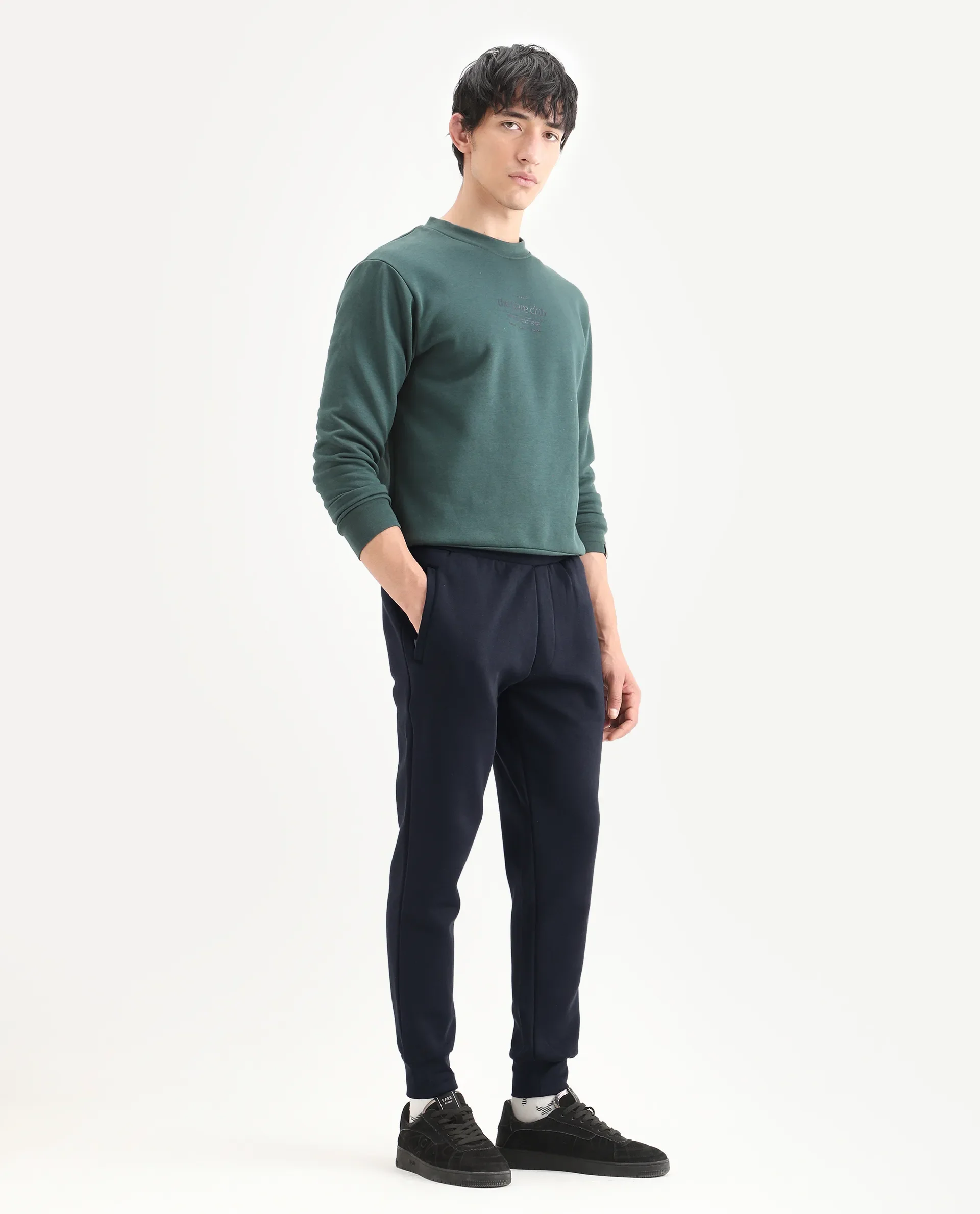 Rare Rabbit Men's Soho Navy Cotton Plain Regular Fit Joggers - Image 7