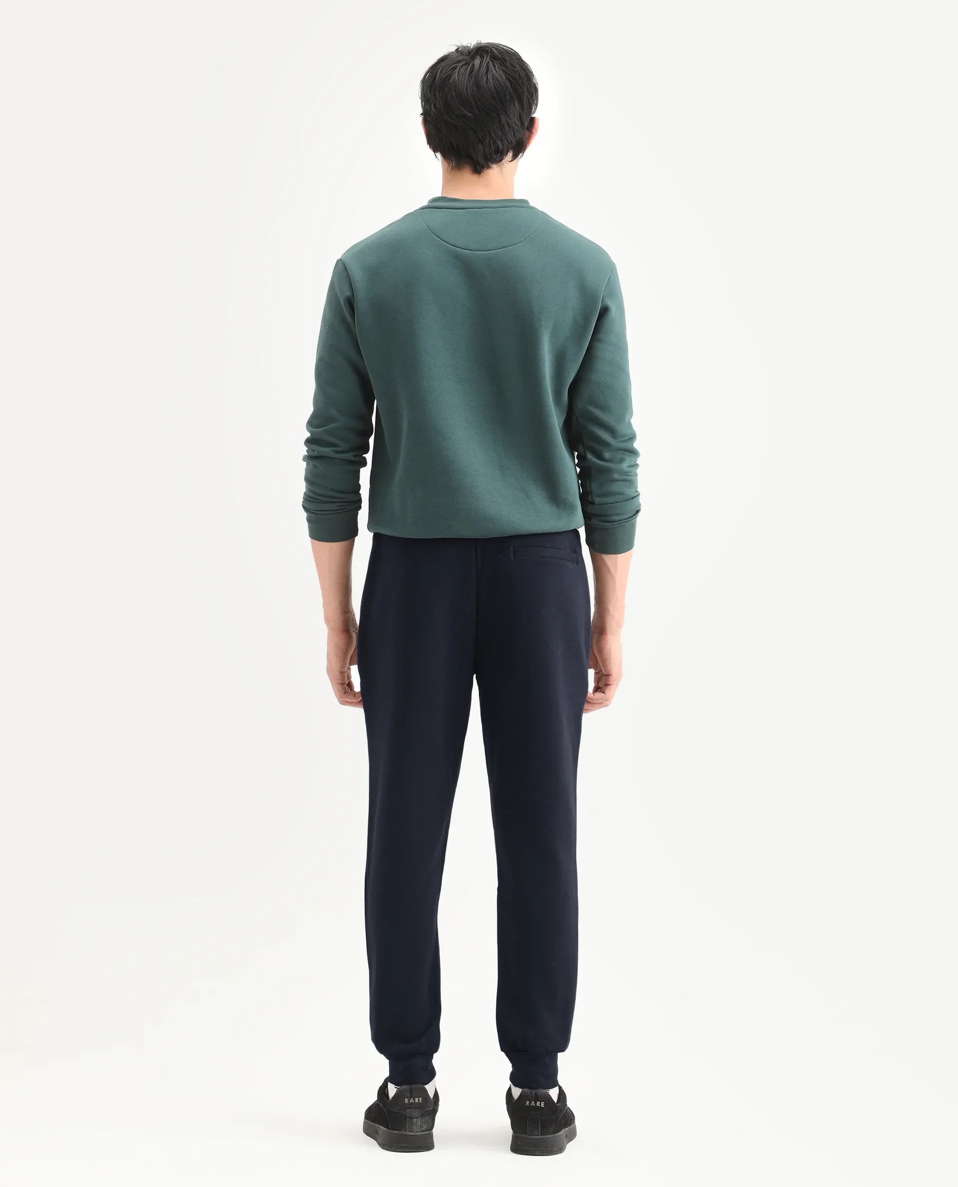 Rare Rabbit Men's Soho Navy Cotton Plain Regular Fit Joggers - Image 8