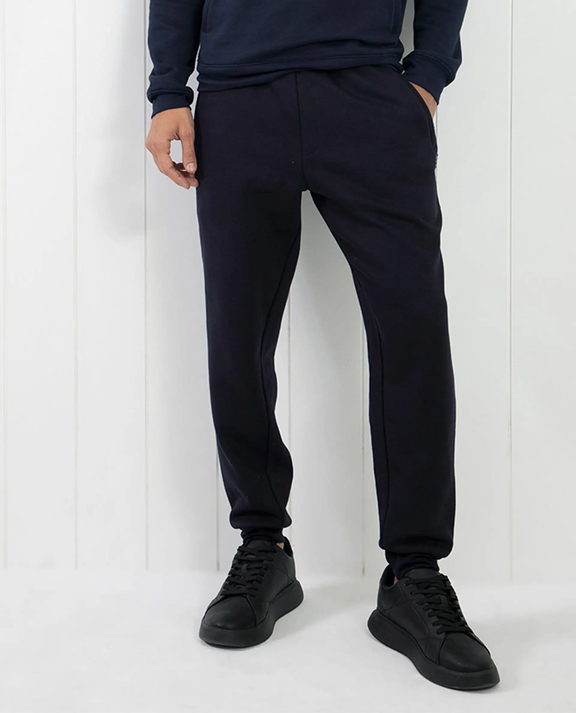 Rare Rabbit Men's Soho Navy Cotton Plain Regular Fit Joggers - Image 9