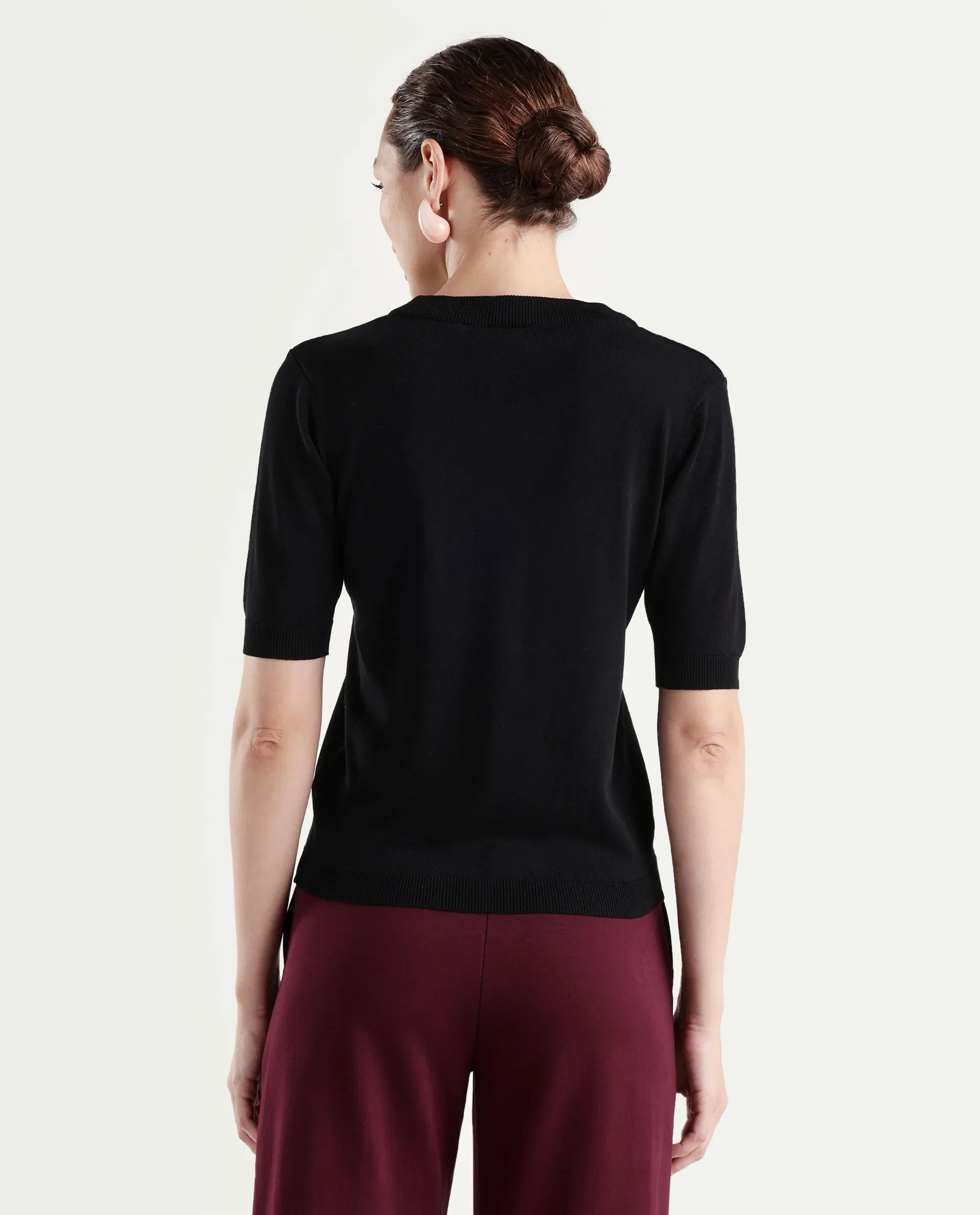 Rareism Women's Sohrdo Black Nylon Blend Half Sleeve Crew Neck Regular Fit Plain Top - Image 7