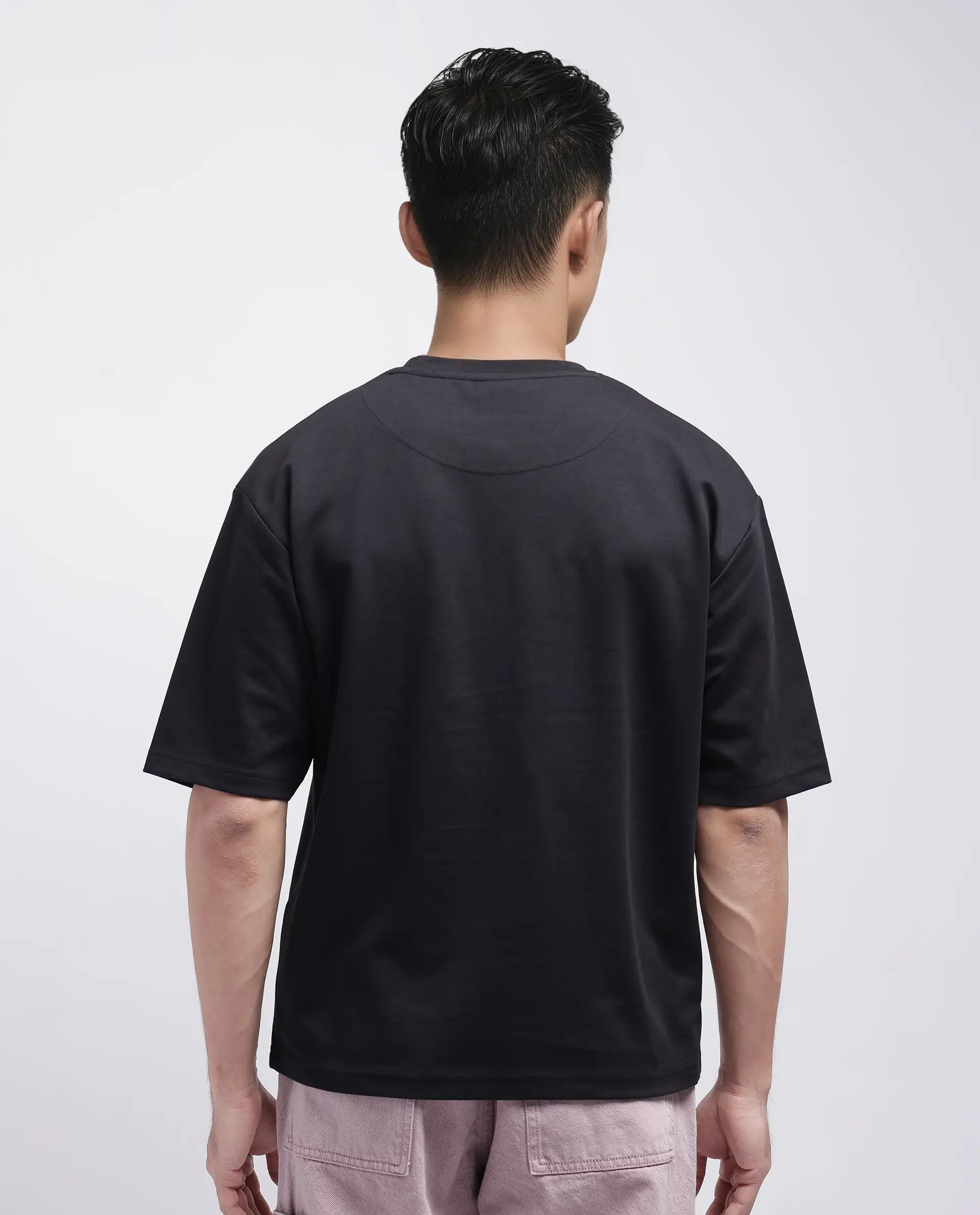 Rare Rabbit Men's Soin Black Cotton Graphic Print Oversized Fit Half Sleeve Crew Neck T-Shirt - Image 5