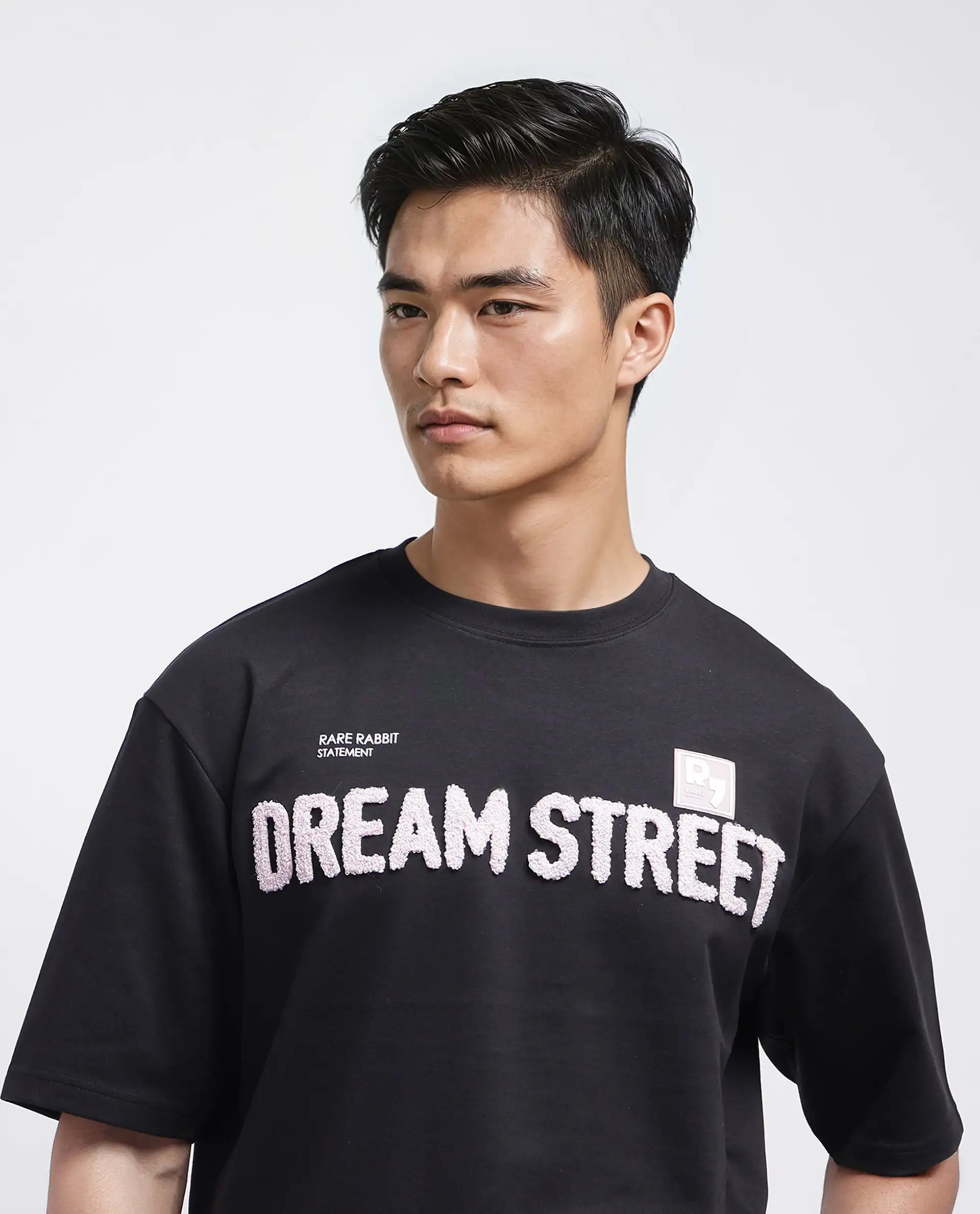 Rare Rabbit Men's Soin Black Cotton Graphic Print Oversized Fit Half Sleeve Crew Neck T-Shirt - Image 6