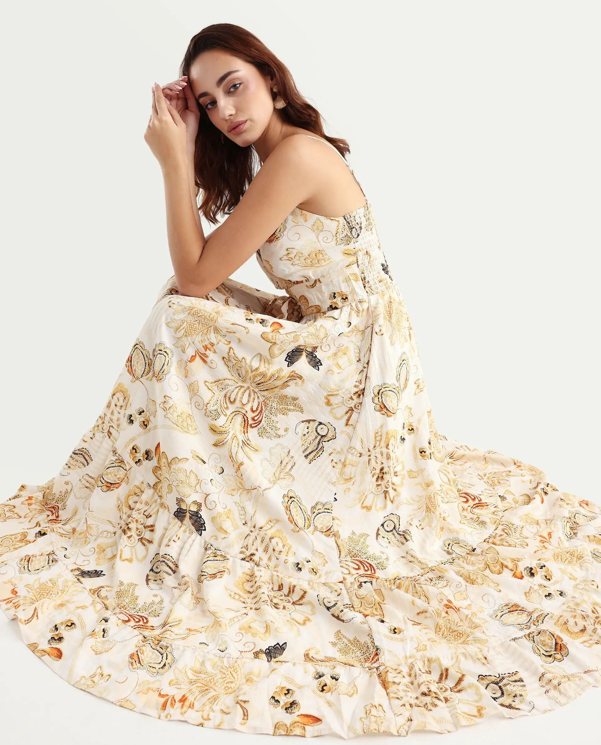 Rareism Women's Sojer Multi Nylon Blend Shoulder Strap Paisley Print Sleeveless Maxi Fit And Flare Dress - Image 2