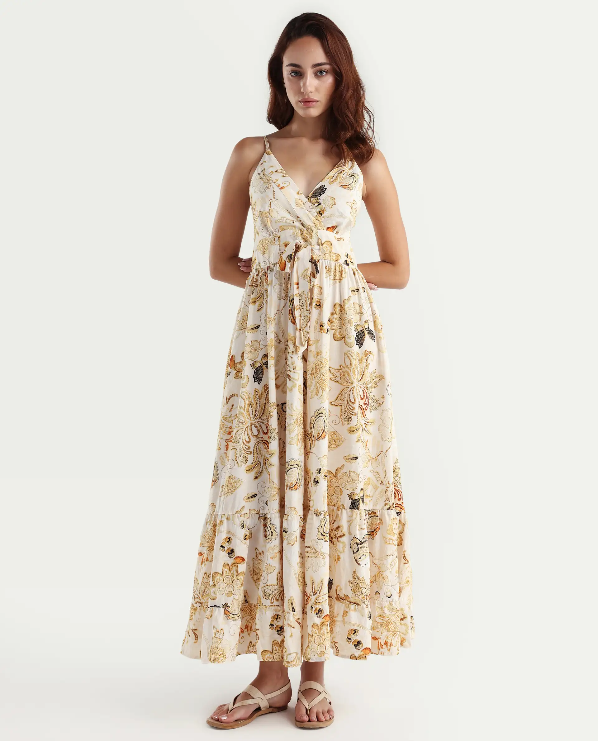 Rareism Women's Sojer Multi Nylon Blend Shoulder Strap Paisley Print Sleeveless Maxi Fit And Flare Dress - Image 3