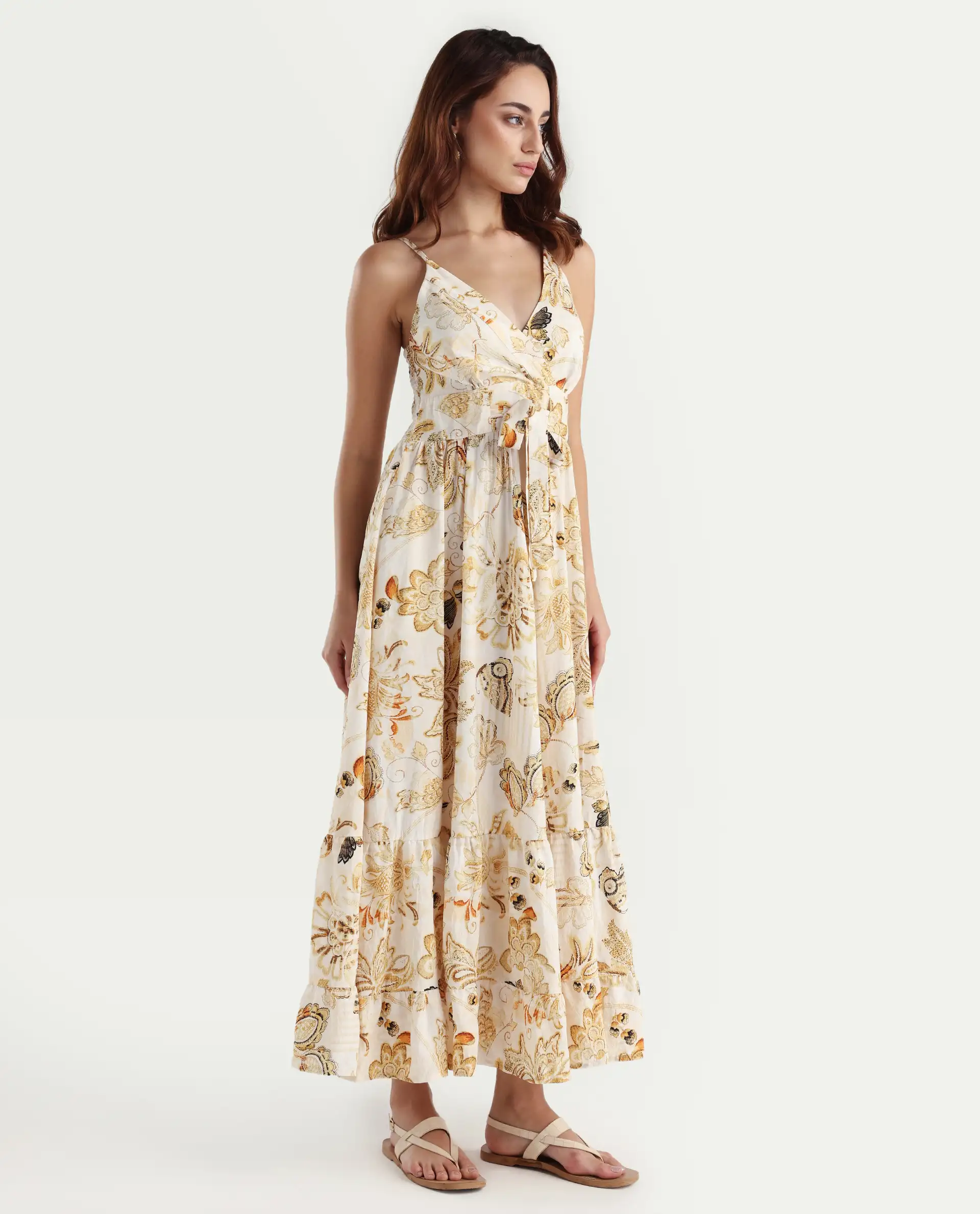 Rareism Women's Sojer Multi Nylon Blend Shoulder Strap Paisley Print Sleeveless Maxi Fit And Flare Dress - Image 5