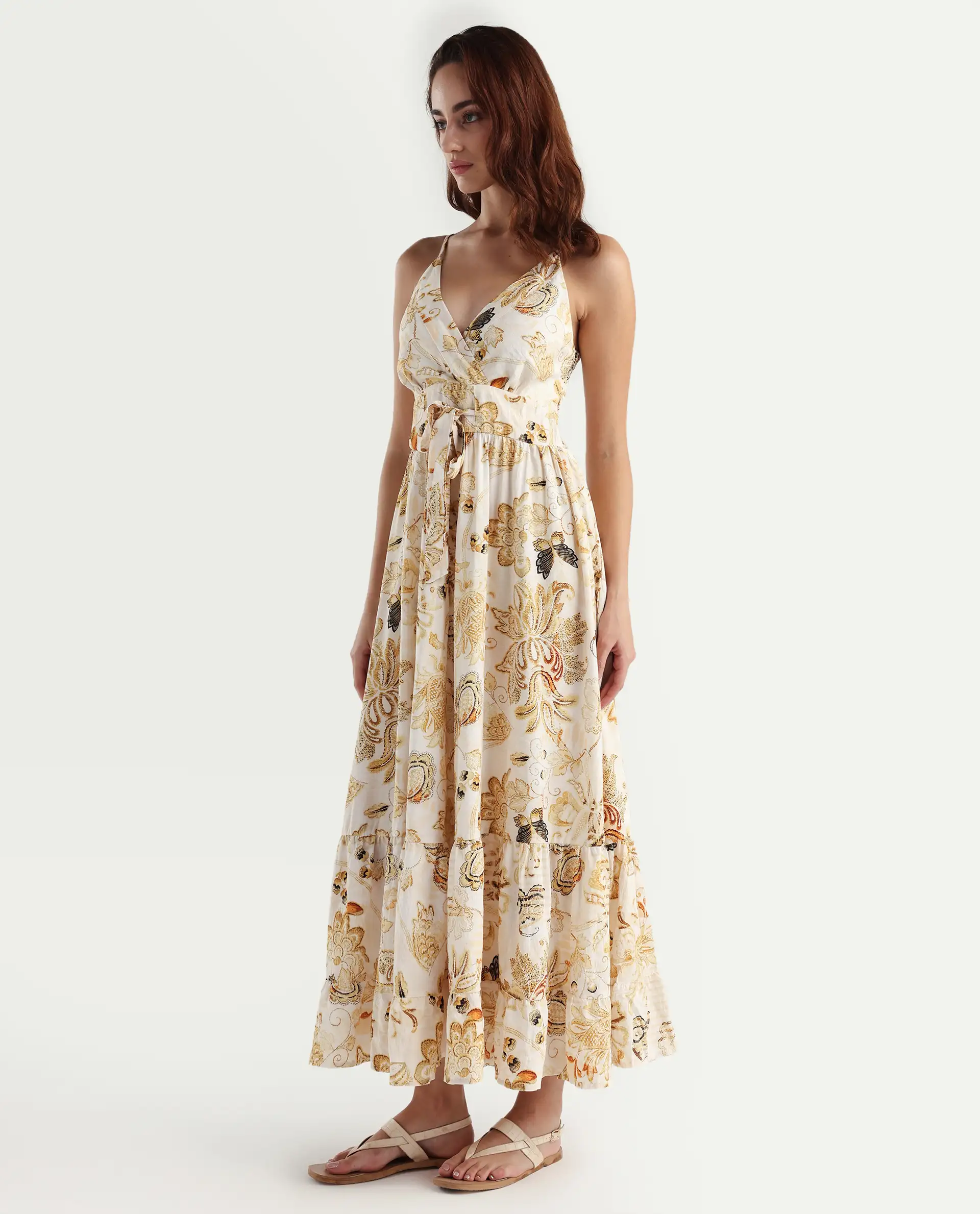 Rareism Women's Sojer Multi Nylon Blend Shoulder Strap Paisley Print Sleeveless Maxi Fit And Flare Dress - Image 6