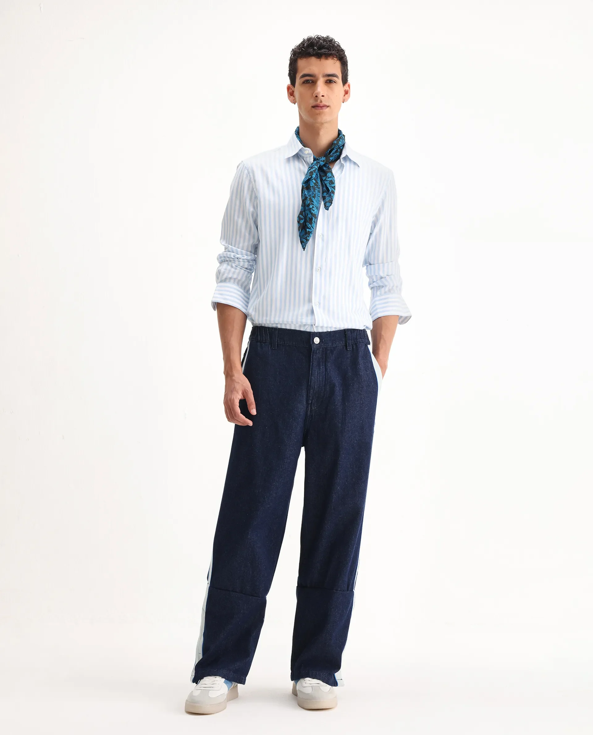 Rare Rabbit Men's Cotton Plain Baggy Fit Jeans