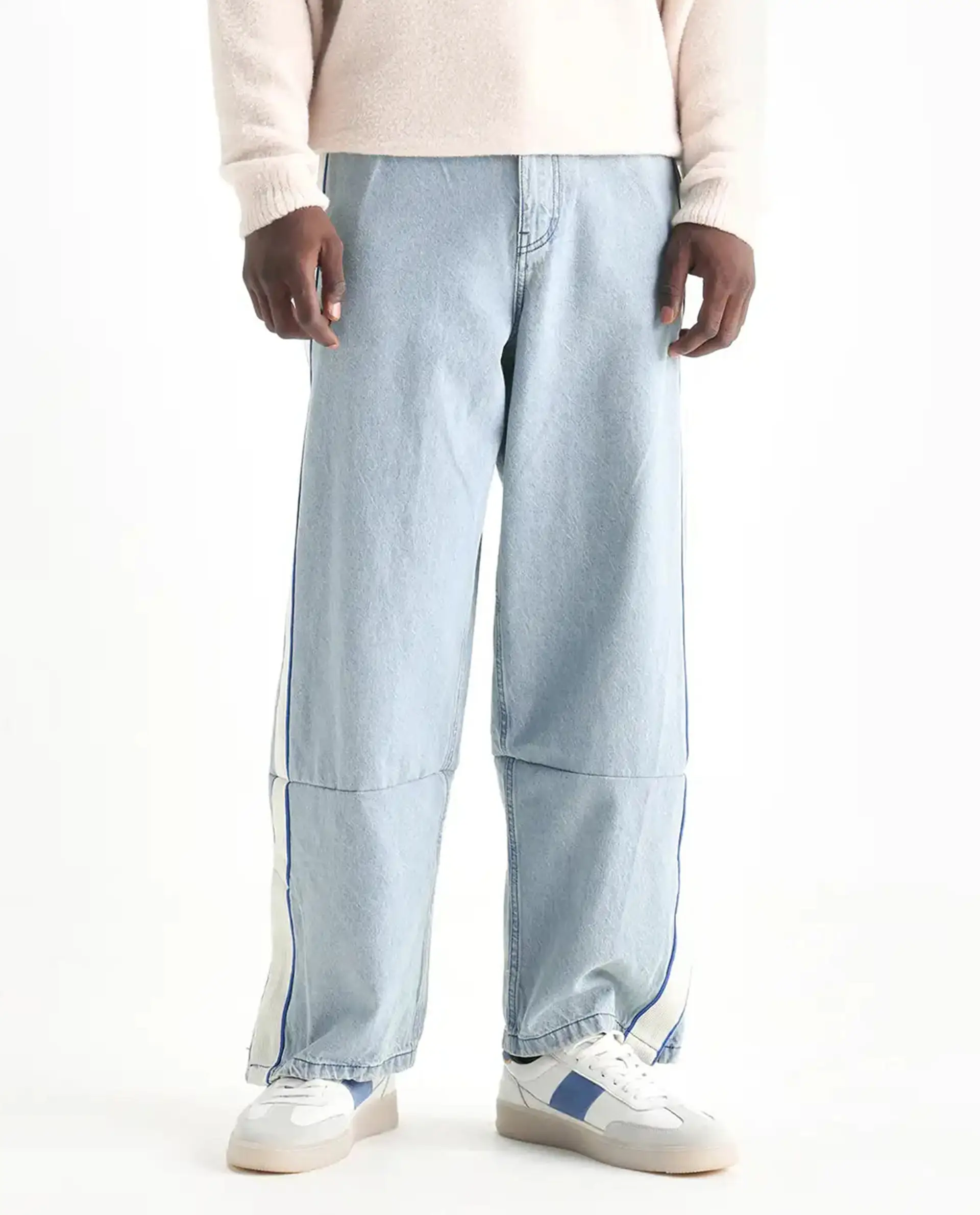 Rare Rabbit Men's Sol Light Blue Cotton Plain Baggy Fit Jeans - Image 10