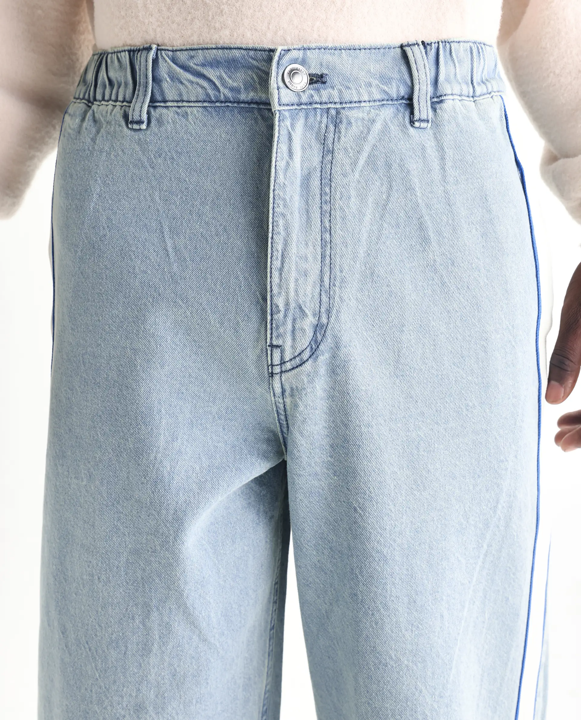 Rare Rabbit Men's Sol Light Blue Cotton Plain Baggy Fit Jeans - Image 3