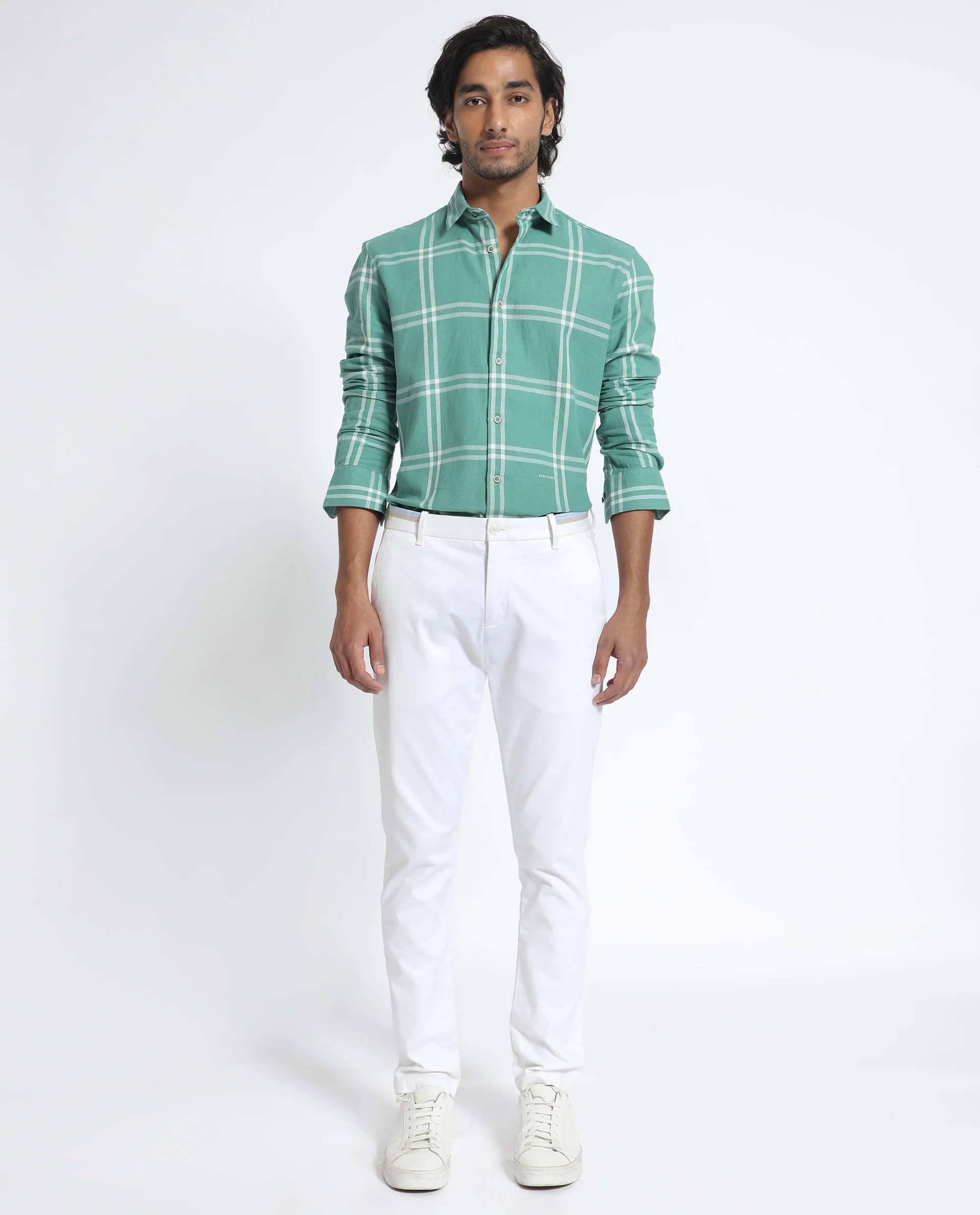 Rare Rabbit Men's Solan Green Cotton Checked Print Regular Fit Full Sleeve Collared Shirt - Image 2
