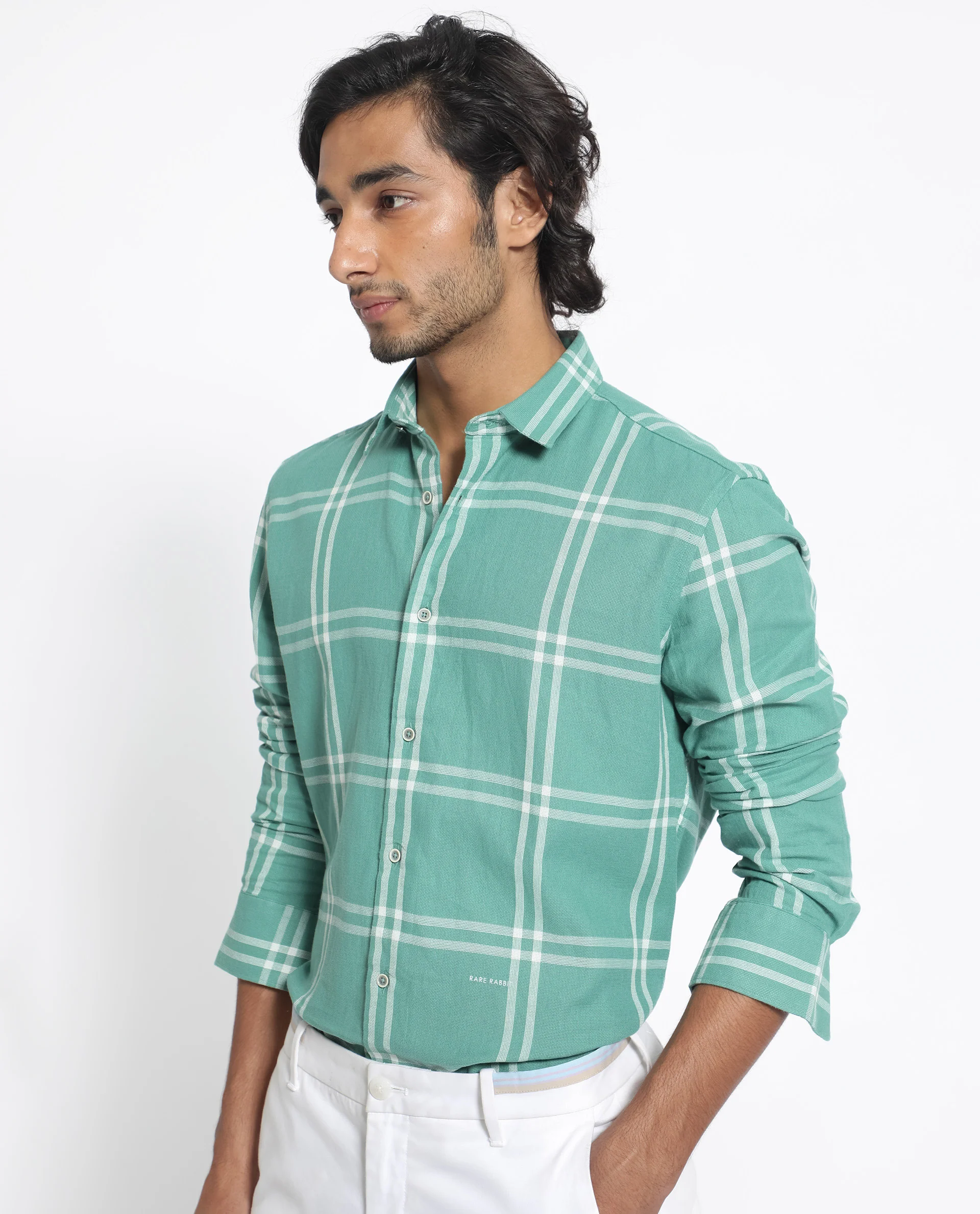 Rare Rabbit Men's Solan Green Cotton Checked Print Regular Fit Full Sleeve Collared Shirt - Image 3