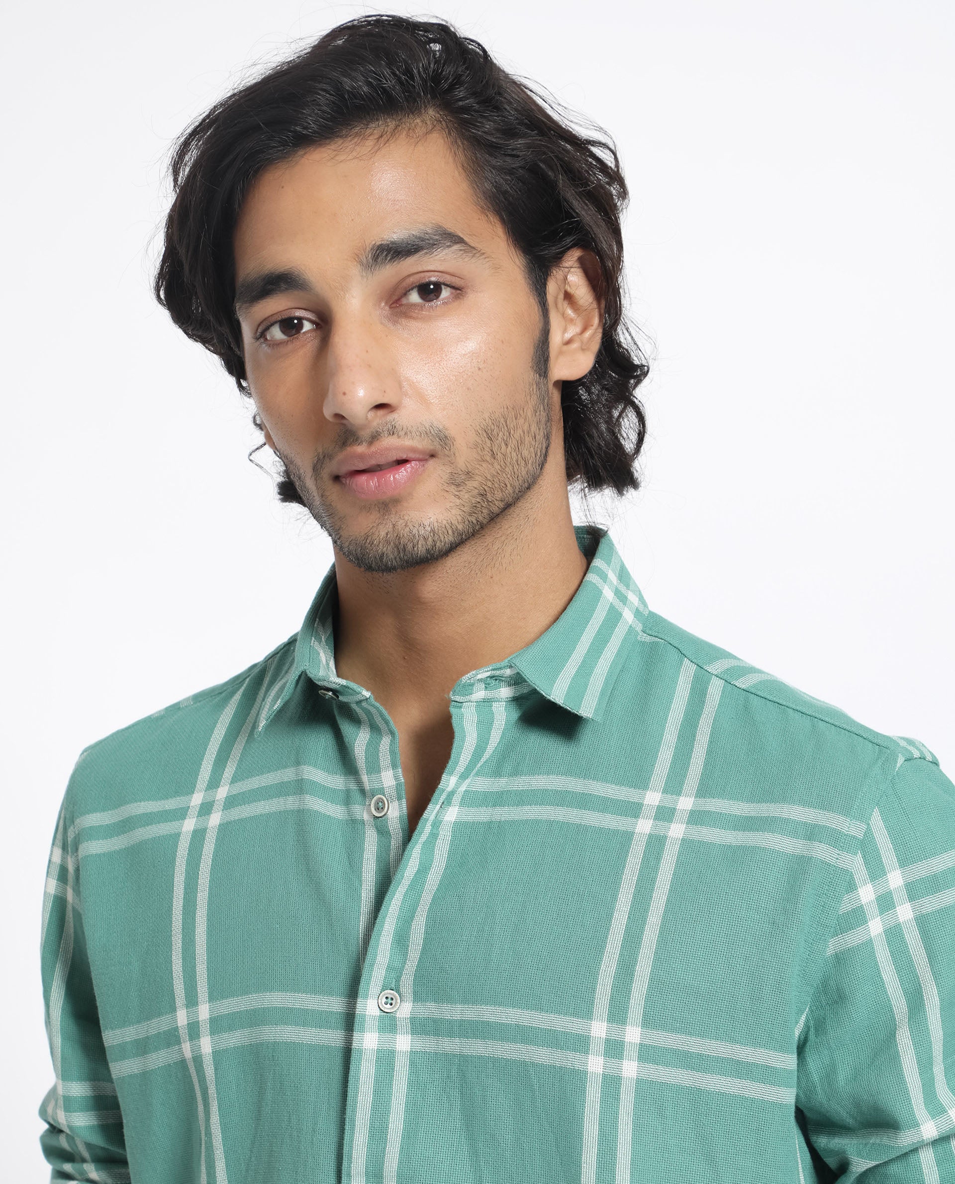 Rare Rabbit Men's Solan Green Cotton Checked Print Regular Fit Full Sleeve Collared Shirt - Image 4