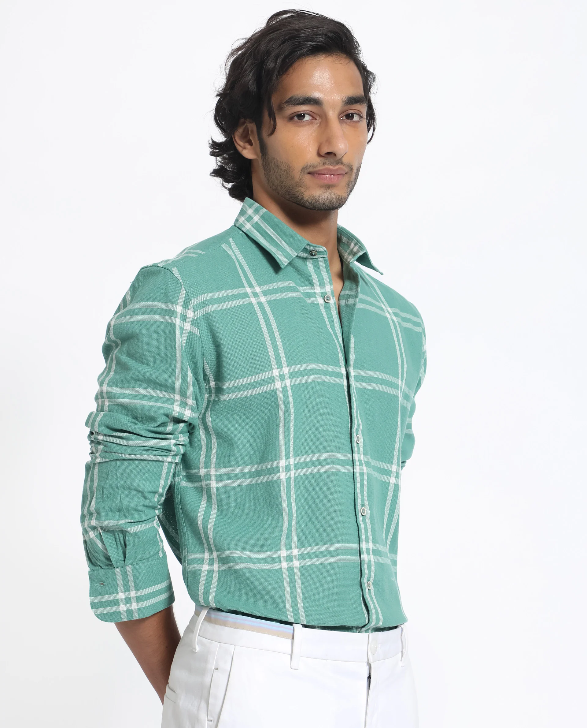 Rare Rabbit Men's Solan Green Cotton Checked Print Regular Fit Full Sleeve Collared Shirt - Image 6