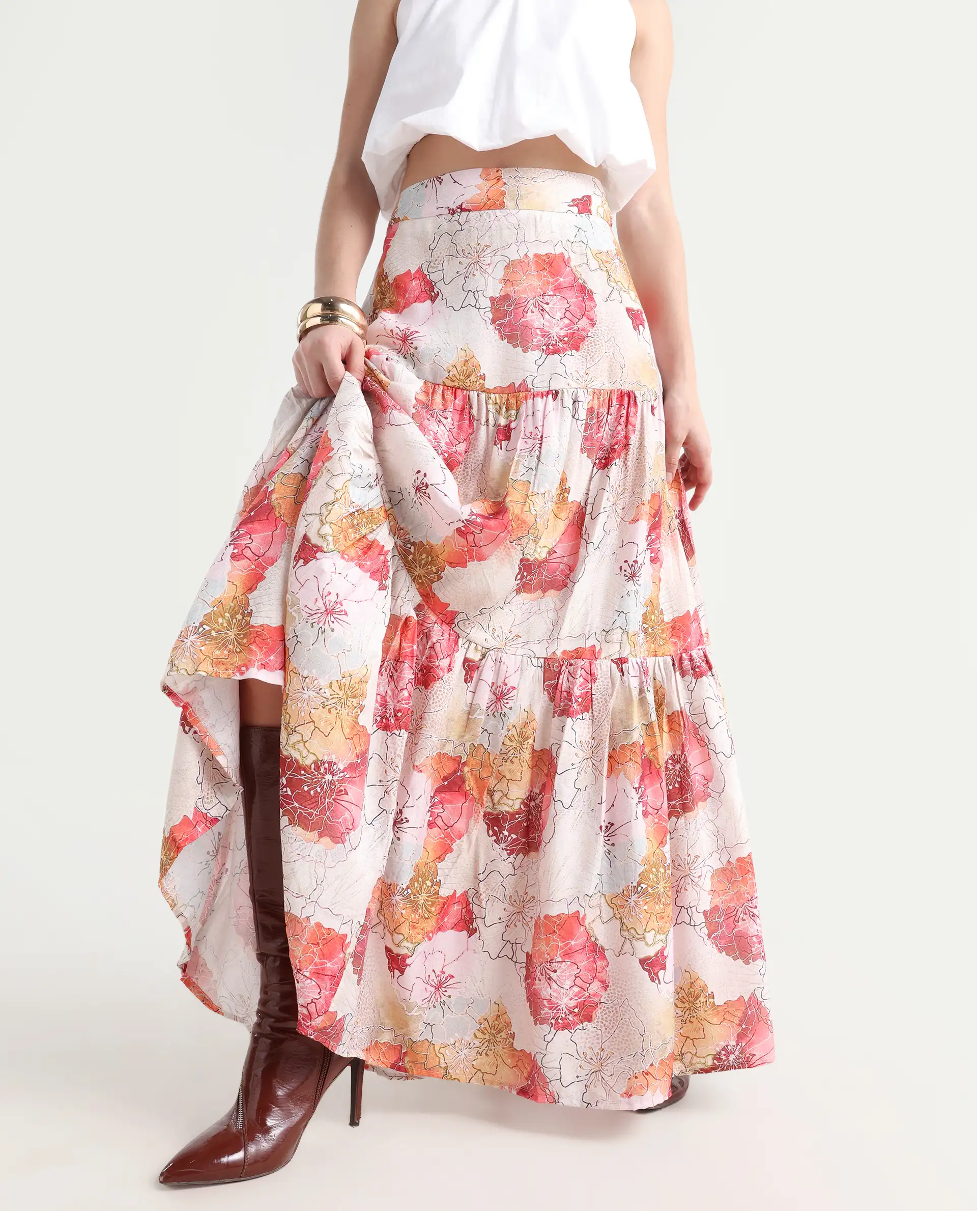 Rareism Women's Solan Multi Viscose Blend Floral Print Maxi Flared Skirt - Image 2