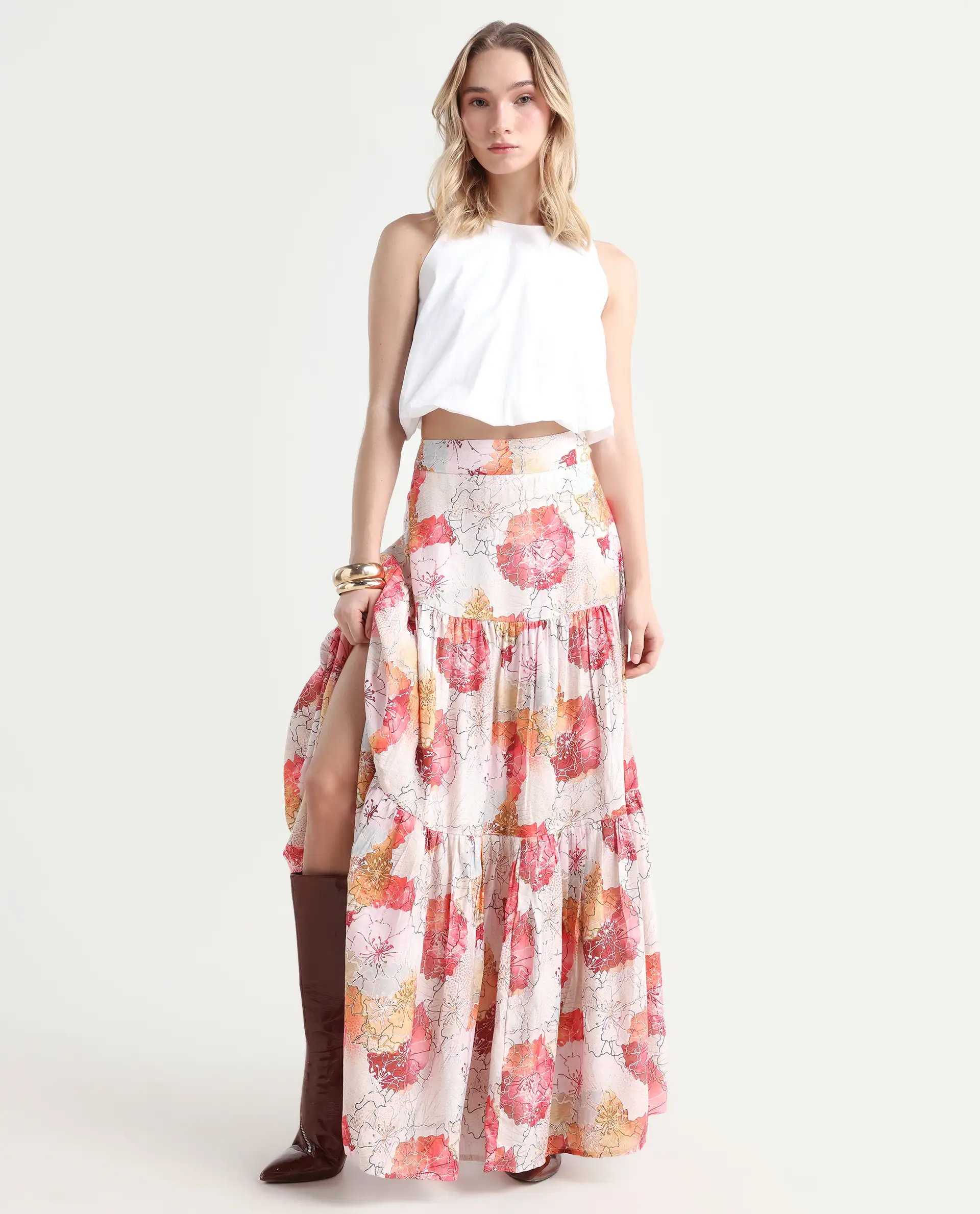 Rareism Women's Solan Multi Viscose Blend Floral Print Maxi Flared Skirt - Image 3
