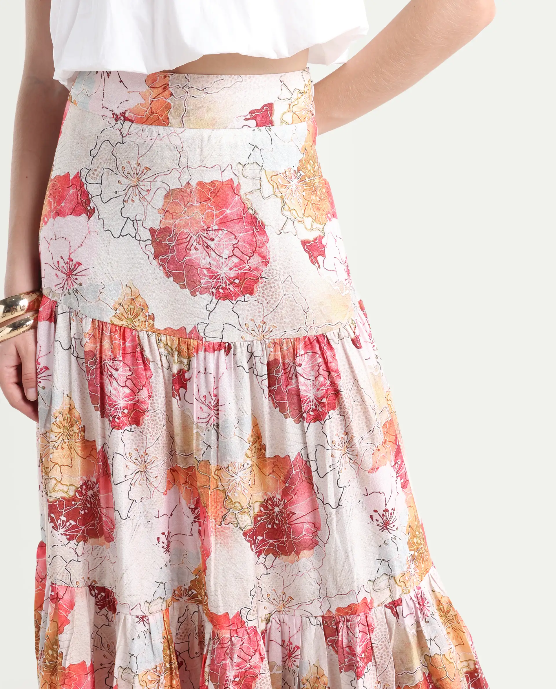 Rareism Women's Solan Multi Viscose Blend Floral Print Maxi Flared Skirt - Image 4