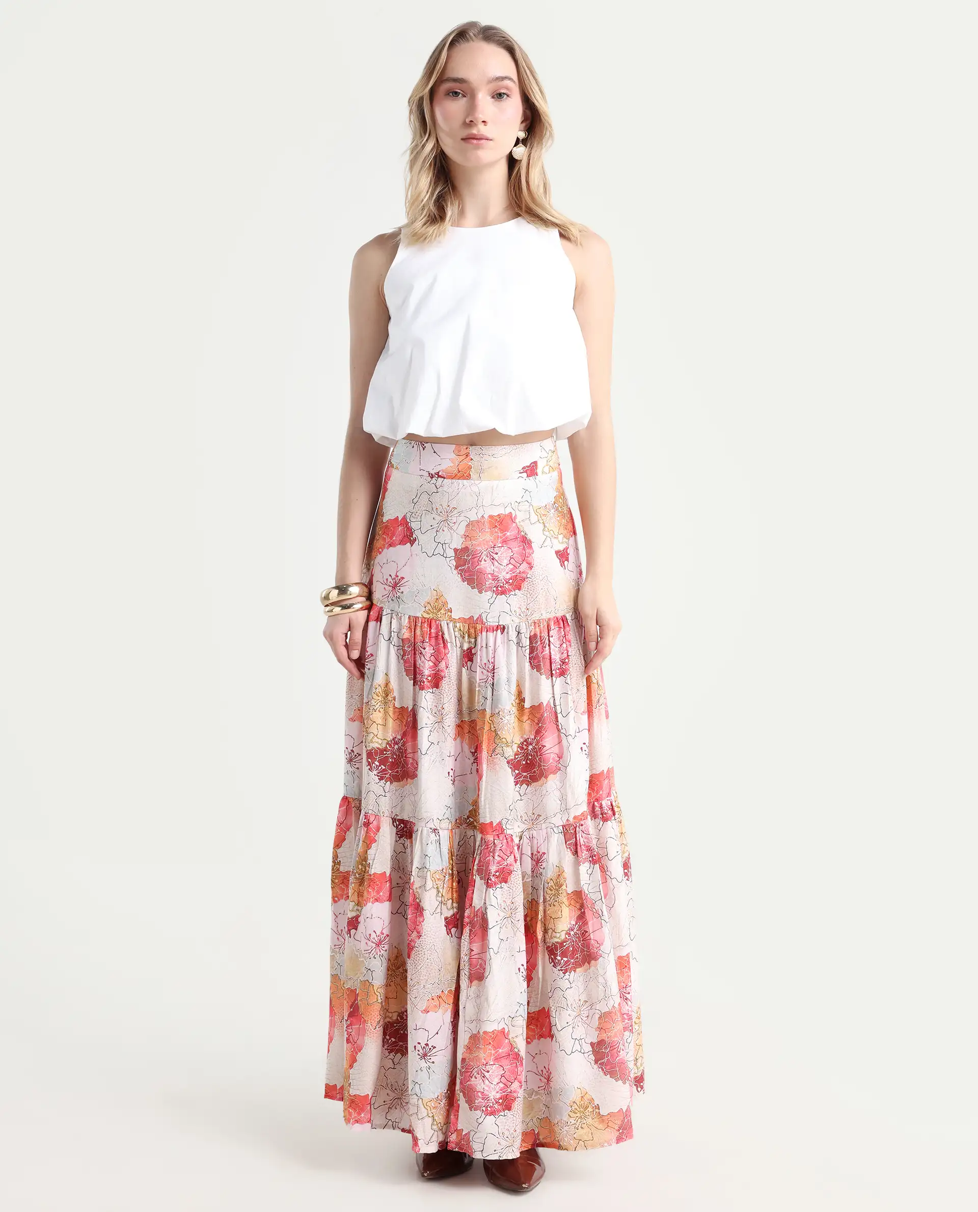 Rareism Women's Solan Multi Viscose Blend Floral Print Maxi Flared Skirt - Image 5
