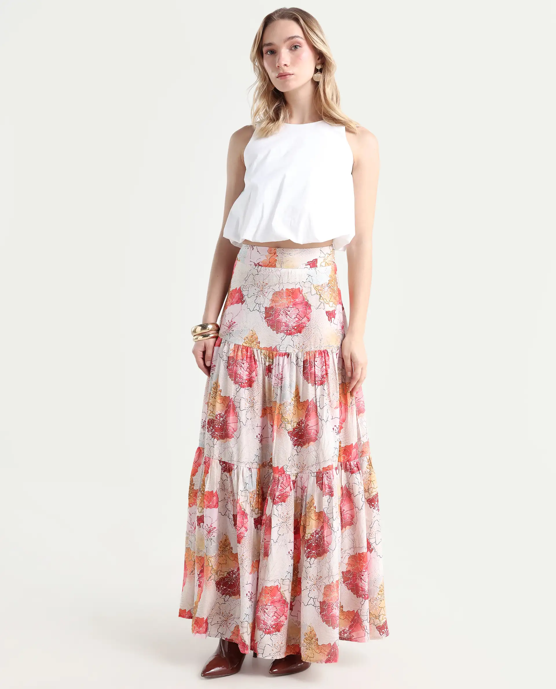 Rareism Women's Solan Multi Viscose Blend Floral Print Maxi Flared Skirt - Image 6