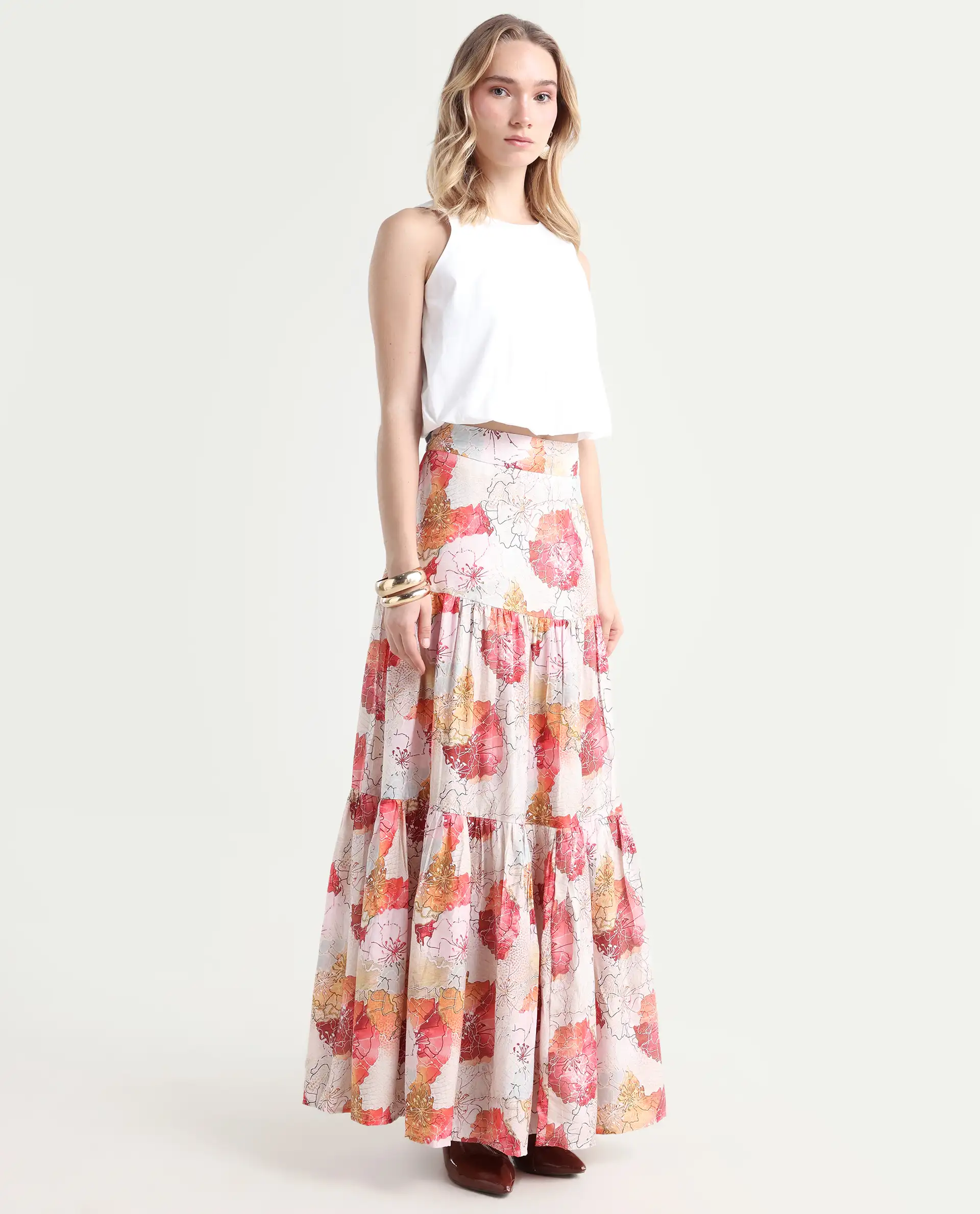Rareism Women's Solan Multi Viscose Blend Floral Print Maxi Flared Skirt - Image 7
