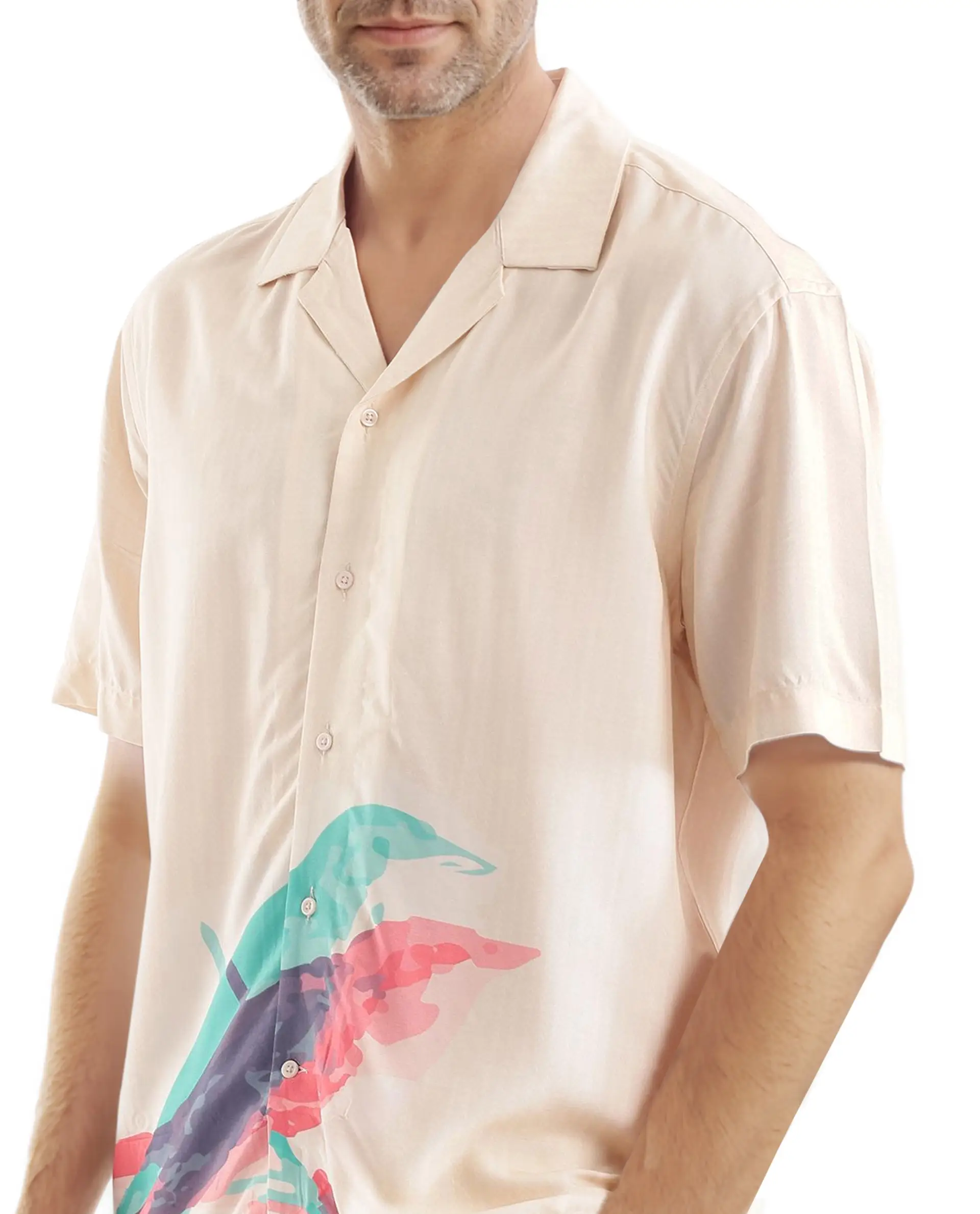 Rare Rabbit Men's Som Light Yellow Cotton Animal Print Boxy Fit Half Sleeve Cuban Collar Shirt - Image 2