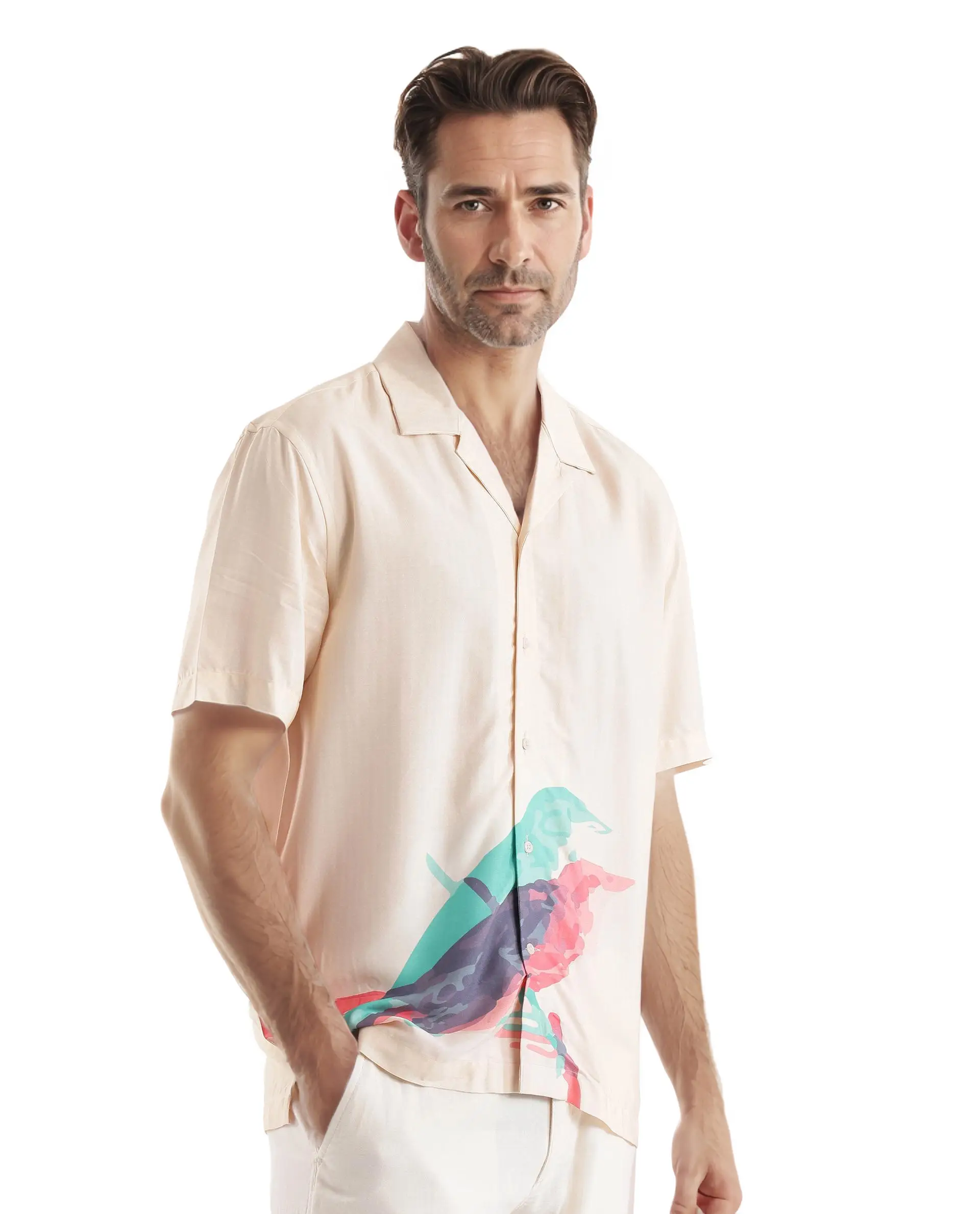 Rare Rabbit Men's Som Light Yellow Cotton Animal Print Boxy Fit Half Sleeve Cuban Collar Shirt - Image 7