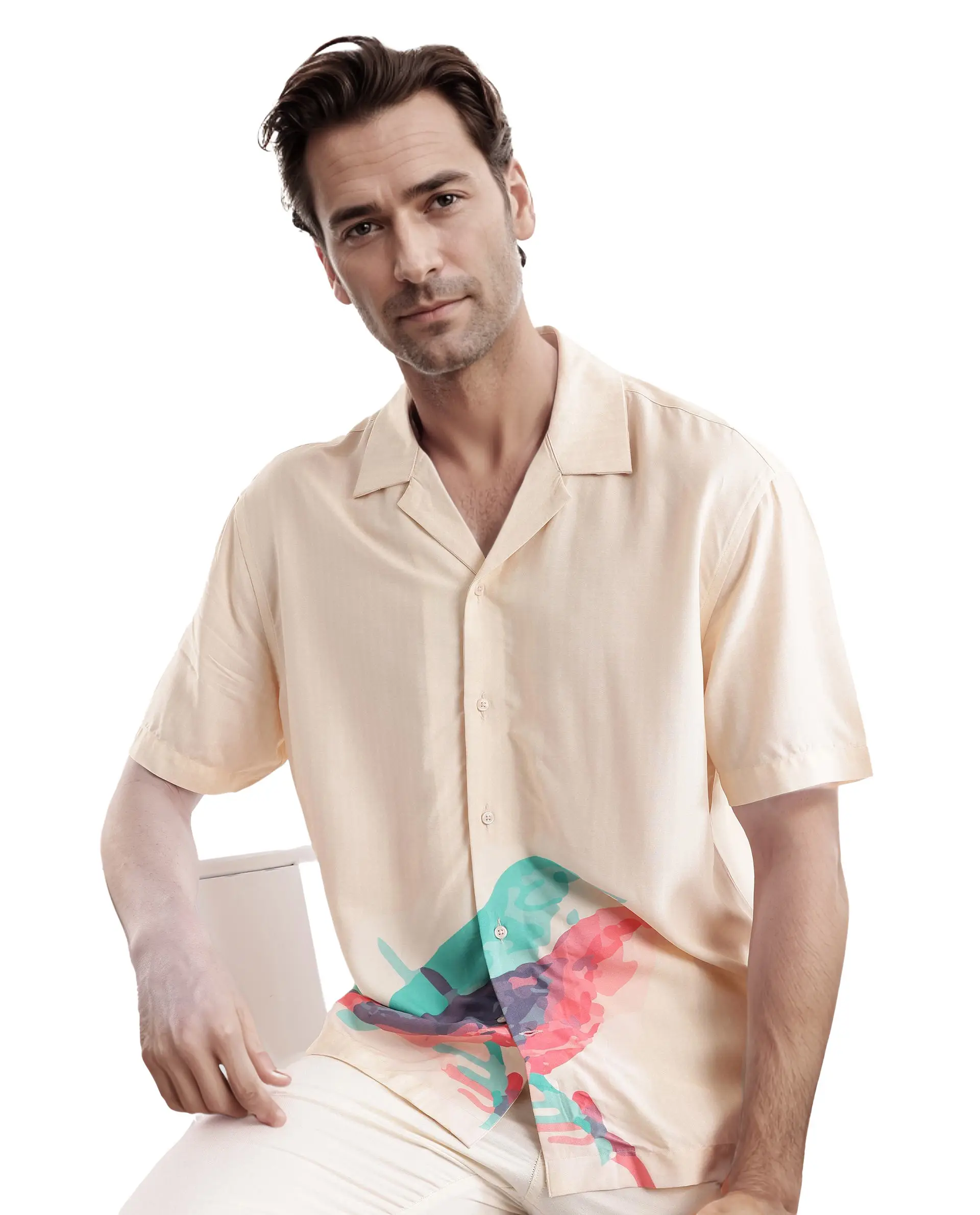 Rare Rabbit Men's Som Light Yellow Cotton Animal Print Boxy Fit Half Sleeve Cuban Collar Shirt - Image 8