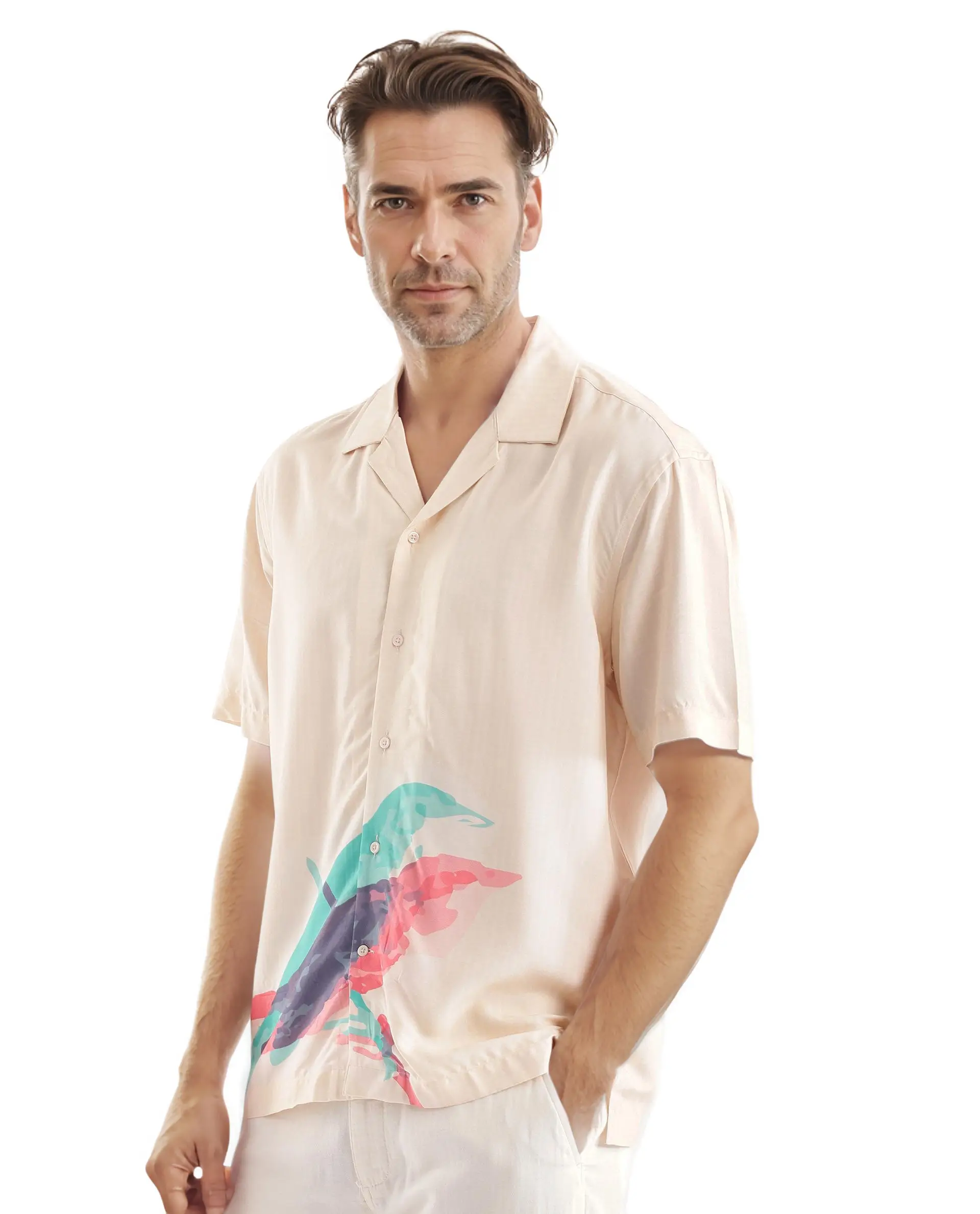 Rare Rabbit Men's Som Light Yellow Cotton Animal Print Boxy Fit Half Sleeve Cuban Collar Shirt - Image 9