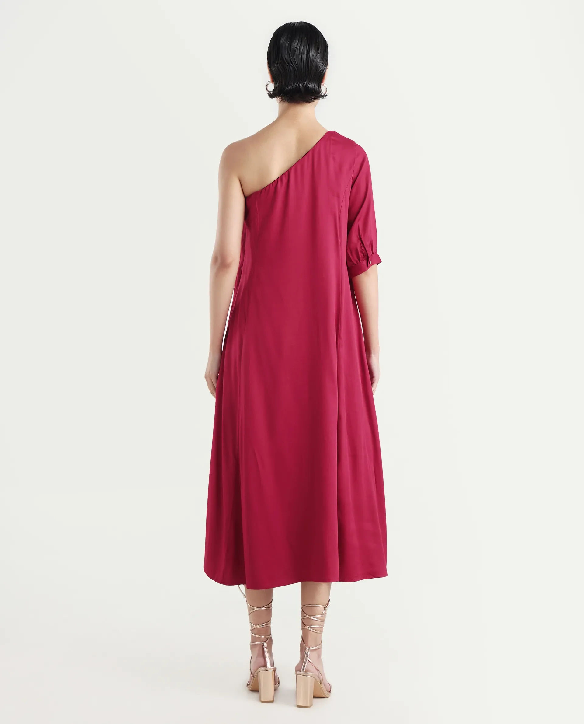 Rareism Women's Somalia Red Viscose One Shoulder Plain One Shoulder Maxi A-Line Dress - Image 7