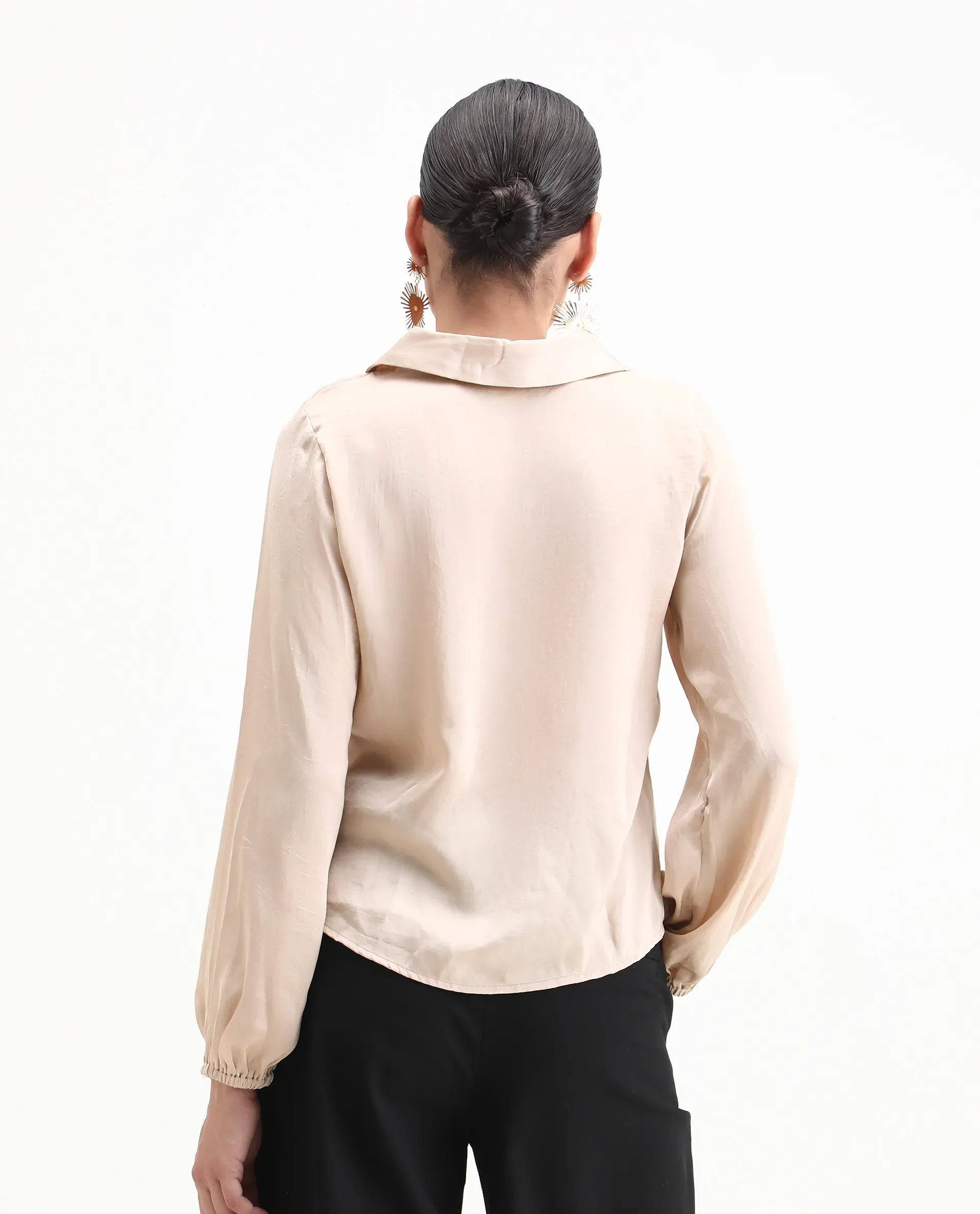 Rareism Women's Somaxar Beige Polyester V-Neck Plain Bishop Sleeve Regular Fit Top - Image 7