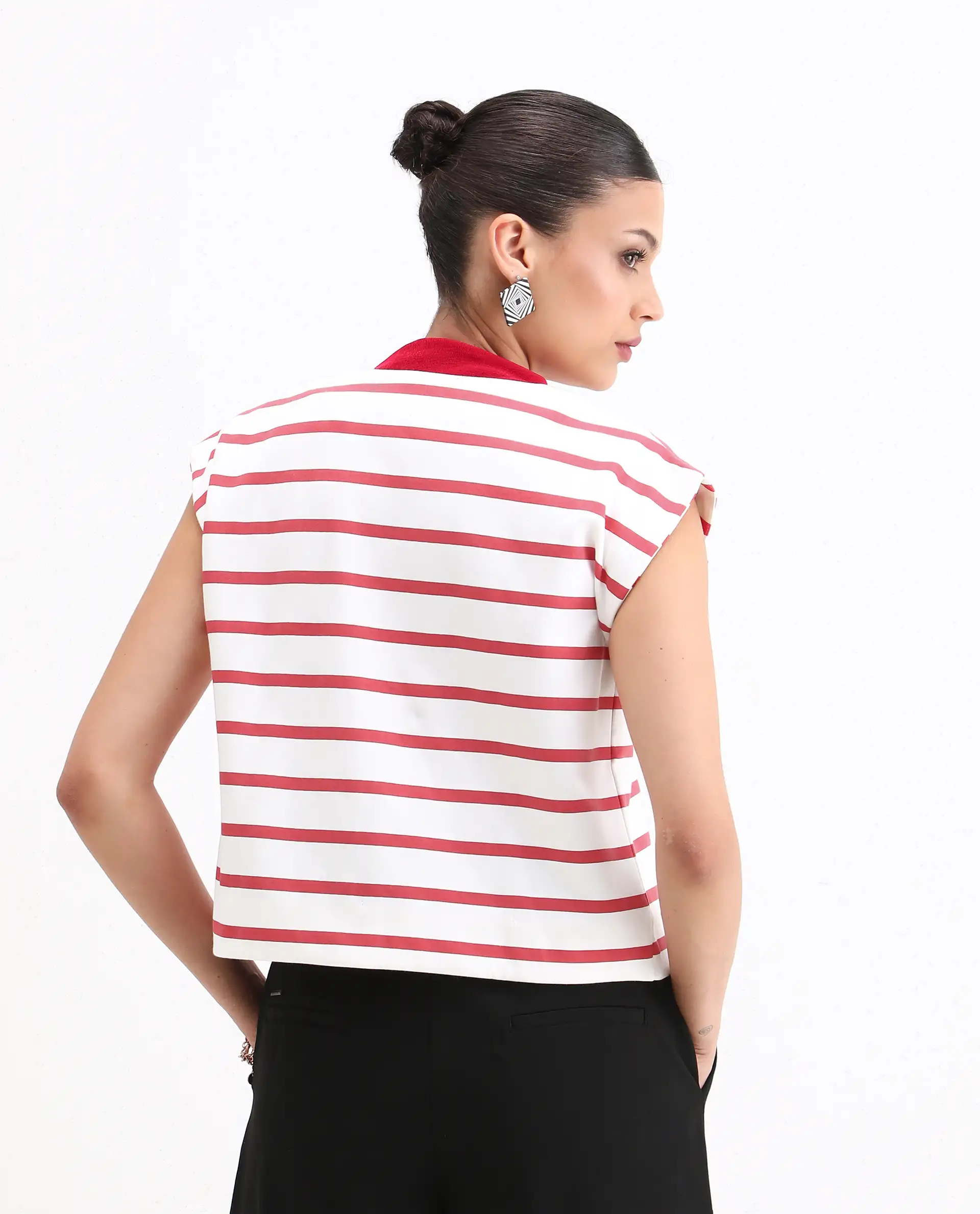 Rareism Women's Somdex Off White Cotton Blend Crew Neck Plain Sleeveless Regular Fit Top - Image 2