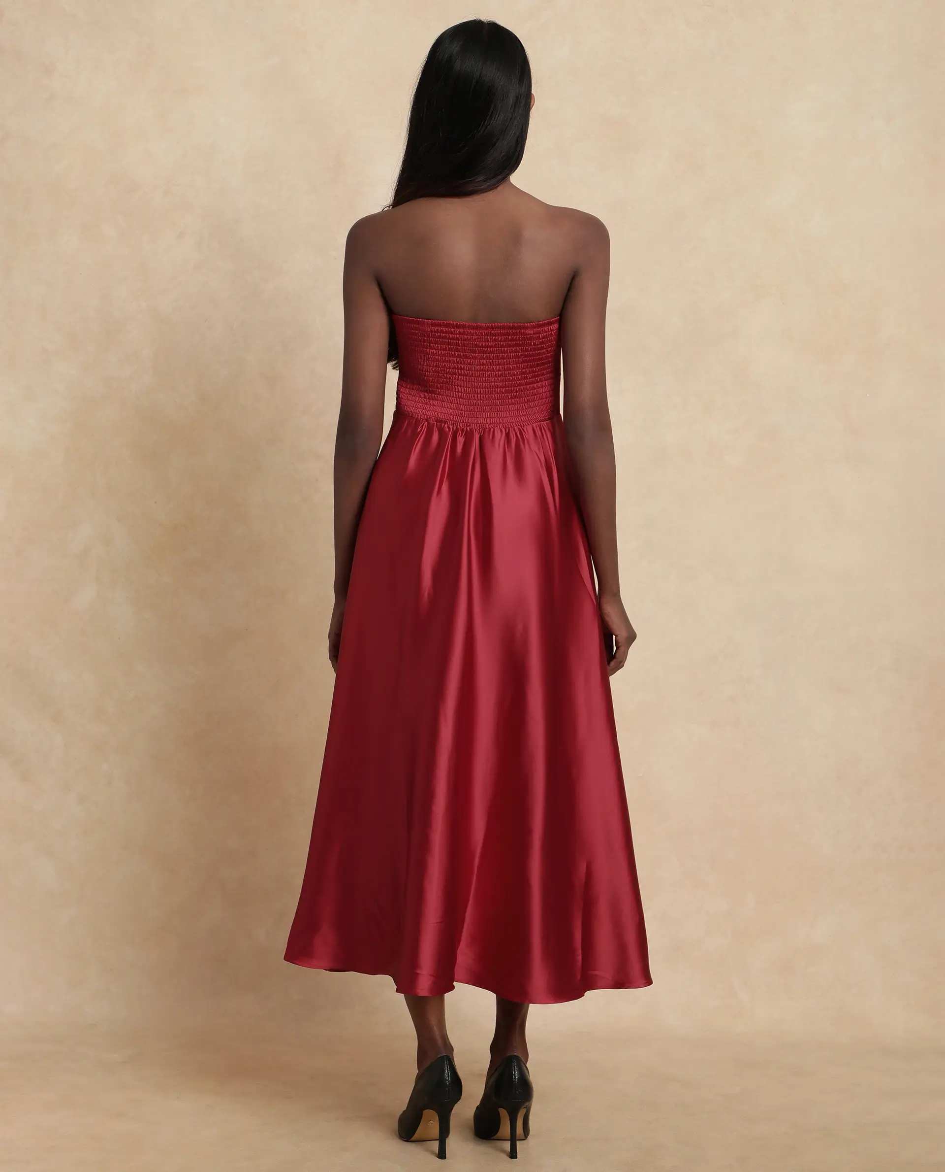 Rareism Women's Somfar Red Polyester Sweetheart Neck Plain Sleeveless Midi Flared Dress - Image 10