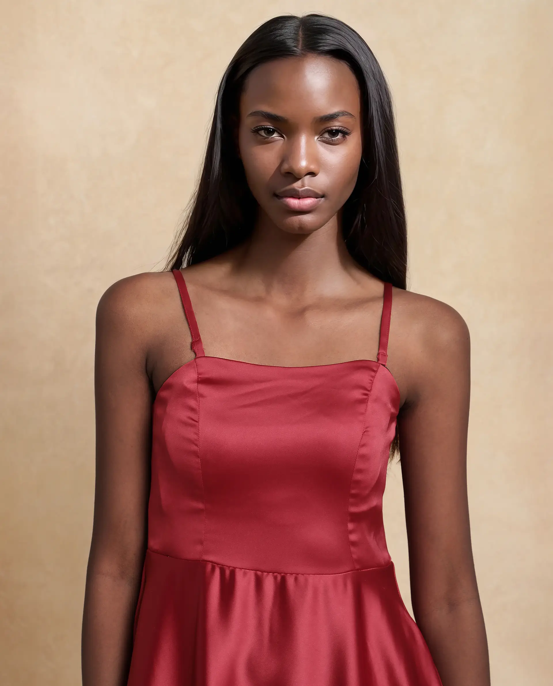 Rareism Women's Somfar Red Polyester Sweetheart Neck Plain Sleeveless Midi Flared Dress - Image 4