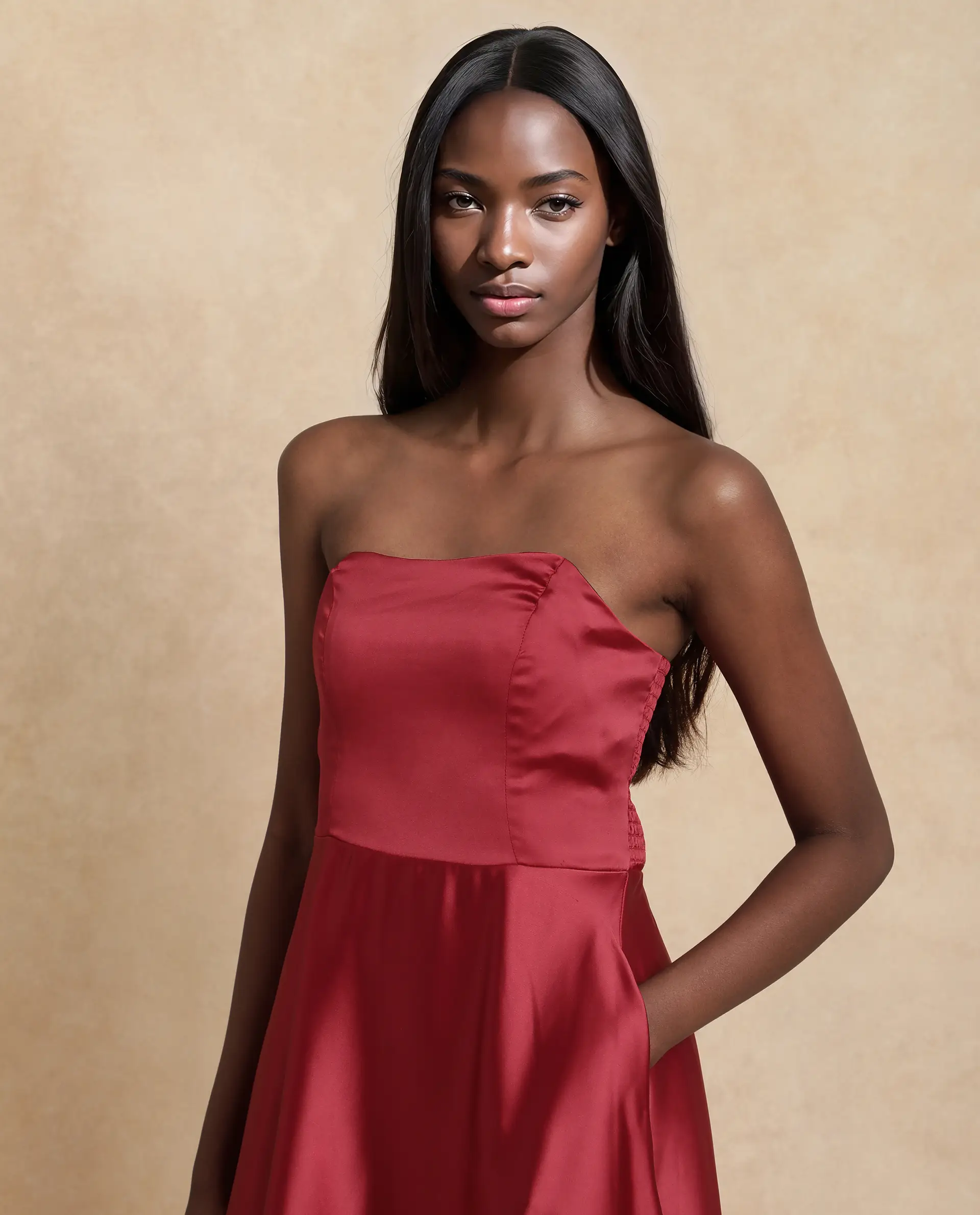 Rareism Women's Somfar Red Polyester Sweetheart Neck Plain Sleeveless Midi Flared Dress - Image 5