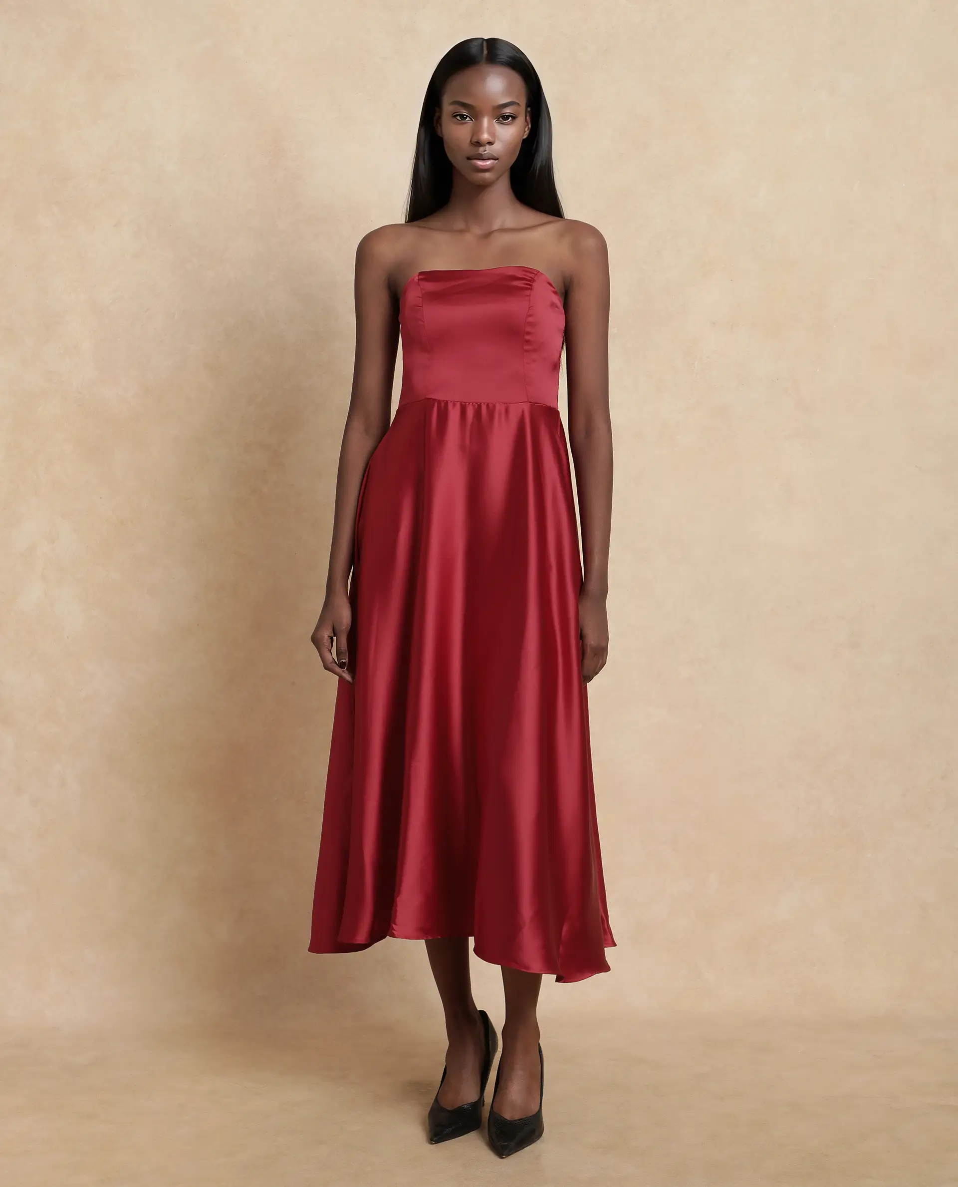 Rareism Women's Somfar Red Polyester Sweetheart Neck Plain Sleeveless Midi Flared Dress - Image 9