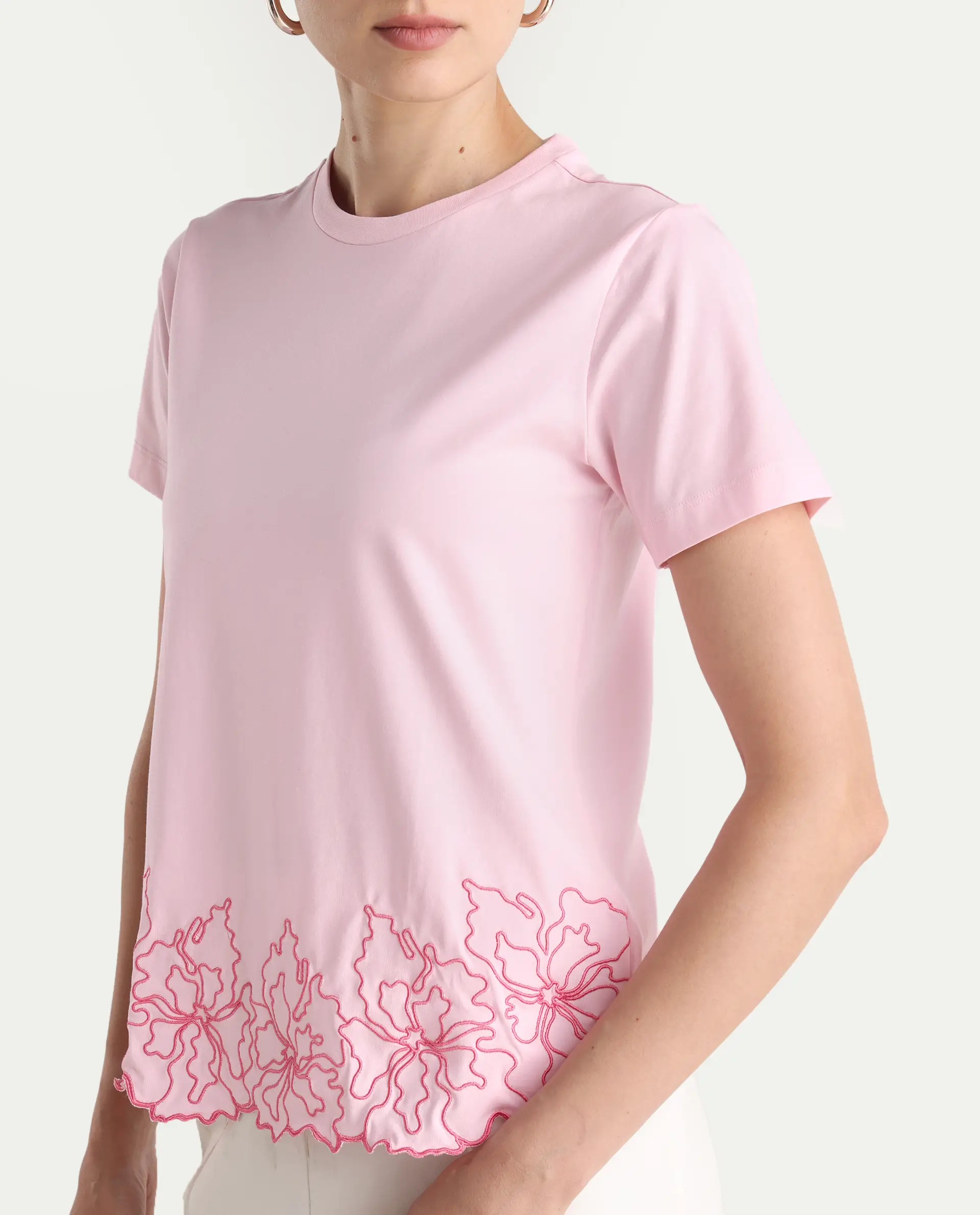 Rareism Women's Somfix Light Pink Cotton Blend Crew Neck Plain Regular Fit T-Shirt - Image 3