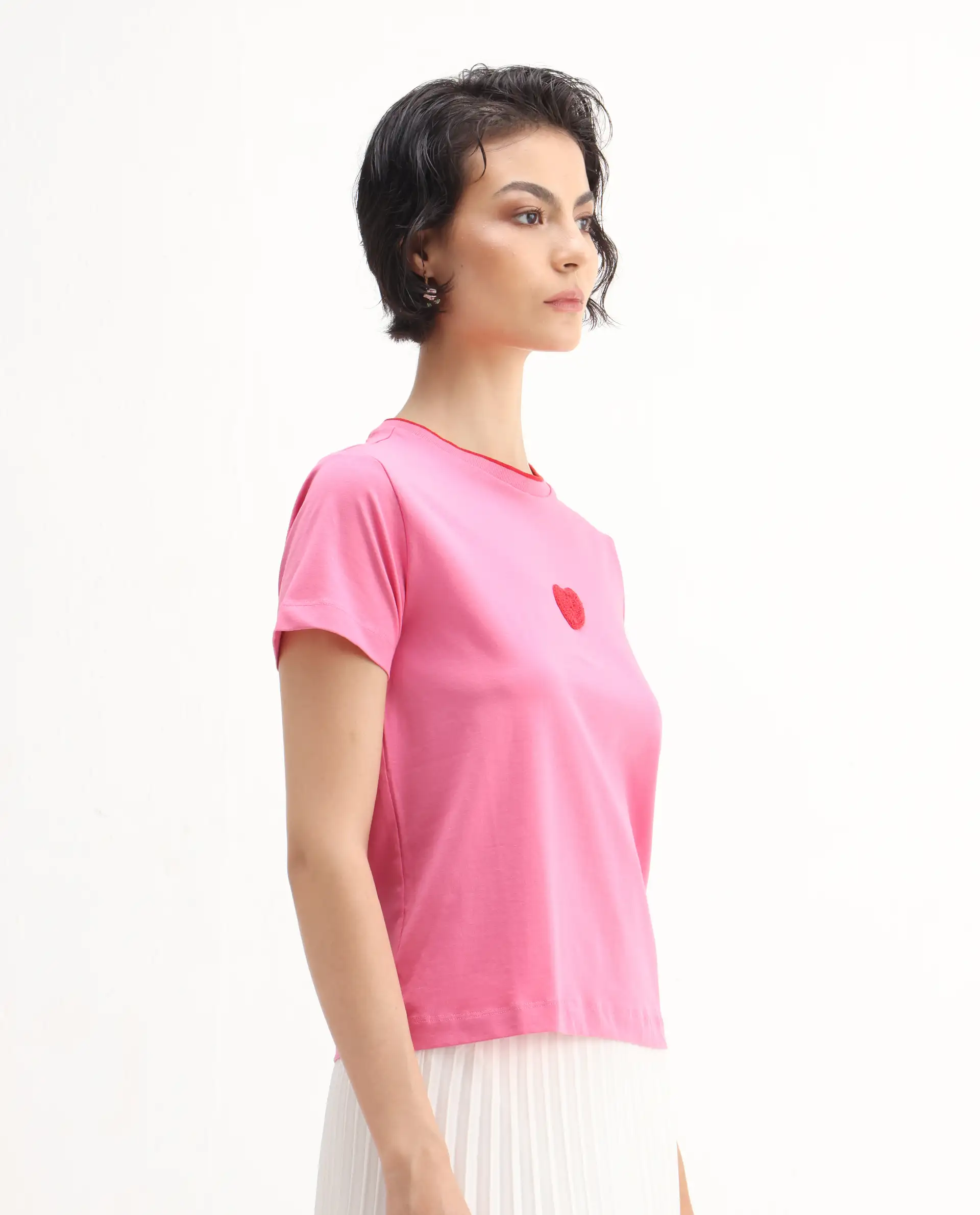 Rareism Women's Somger Pink Cotton Blend Crew Neck Embroidered Regular Fit T-Shirt - Image 5