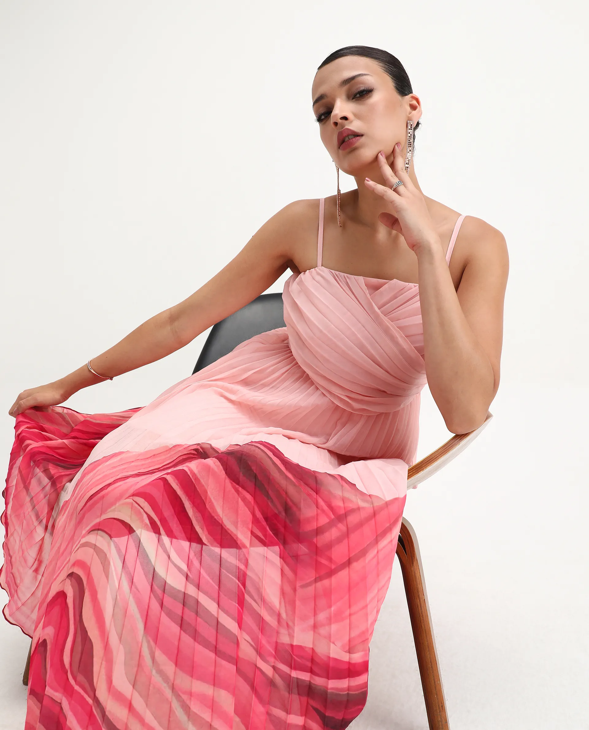 Rareism Women's Somhey Pink Polyester Shoulder Strap Plain Shoulder Strap Midi Fit And Flare Dress - Image 9