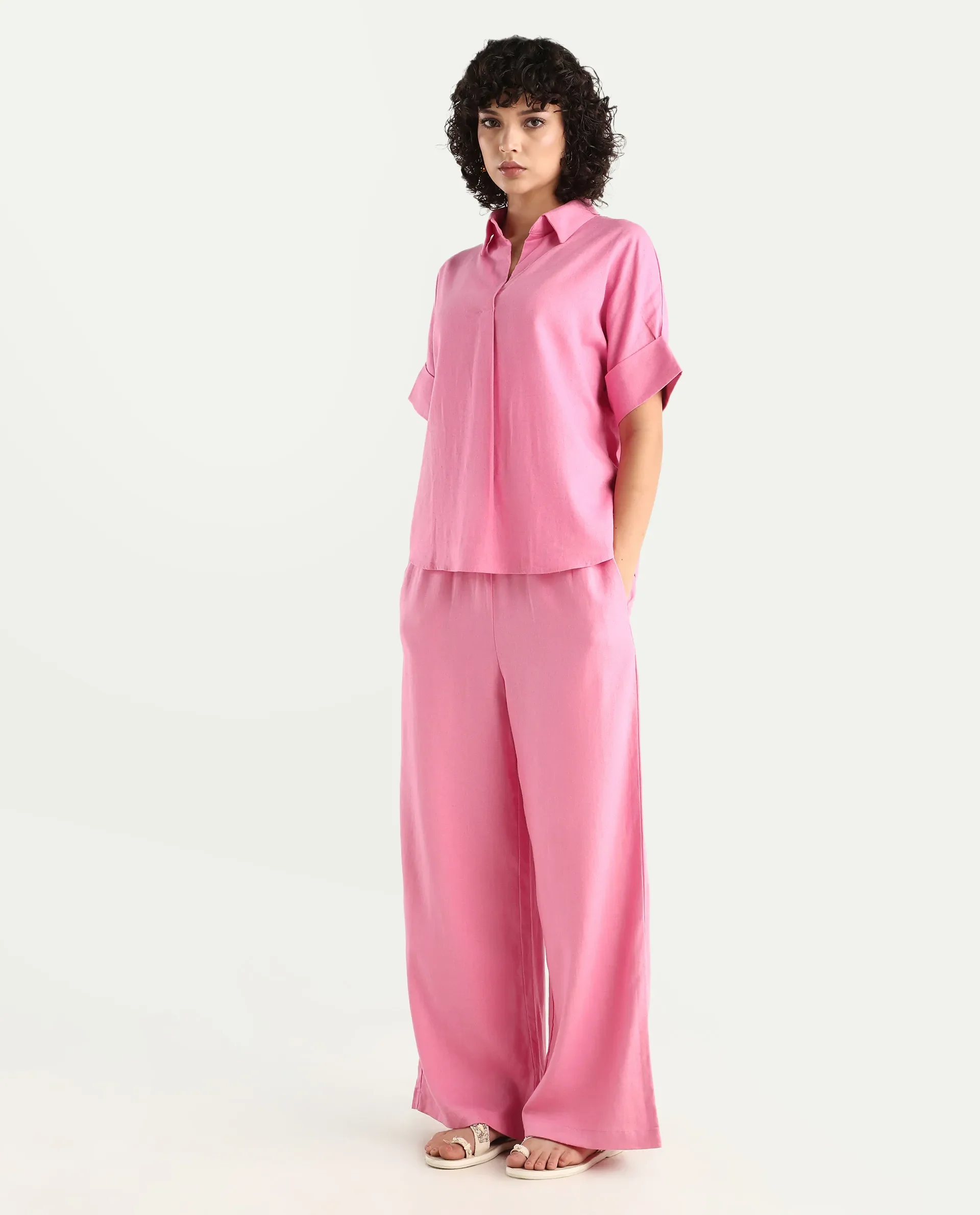 Rareism Women's Somkar B Pink Viscose Blend Plain Ankle Length Straight Fit Trouser - Image 5